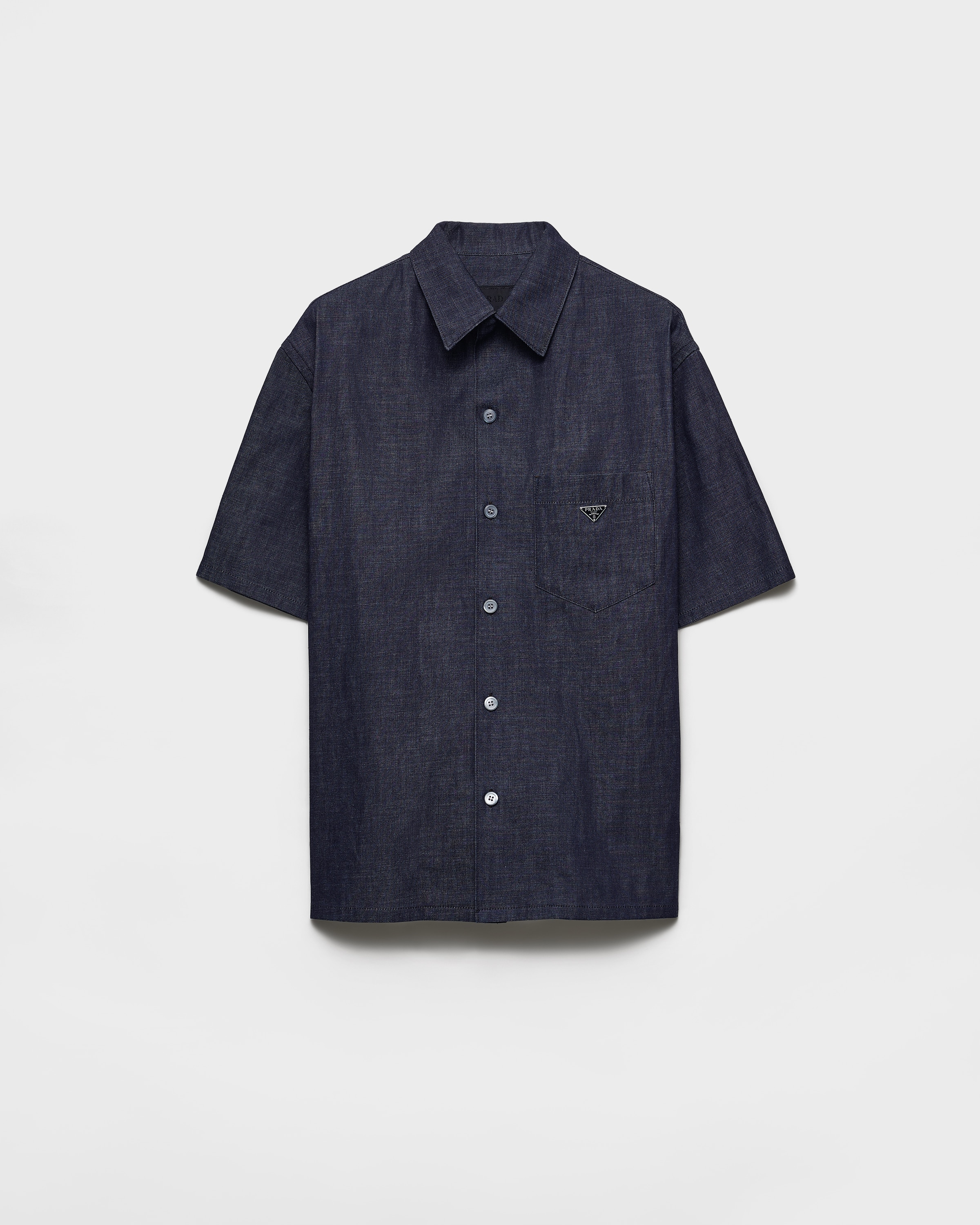 Prada Chemise En Denim Chambray À Manches Courtes, Homme, Bleu, Taille XL
