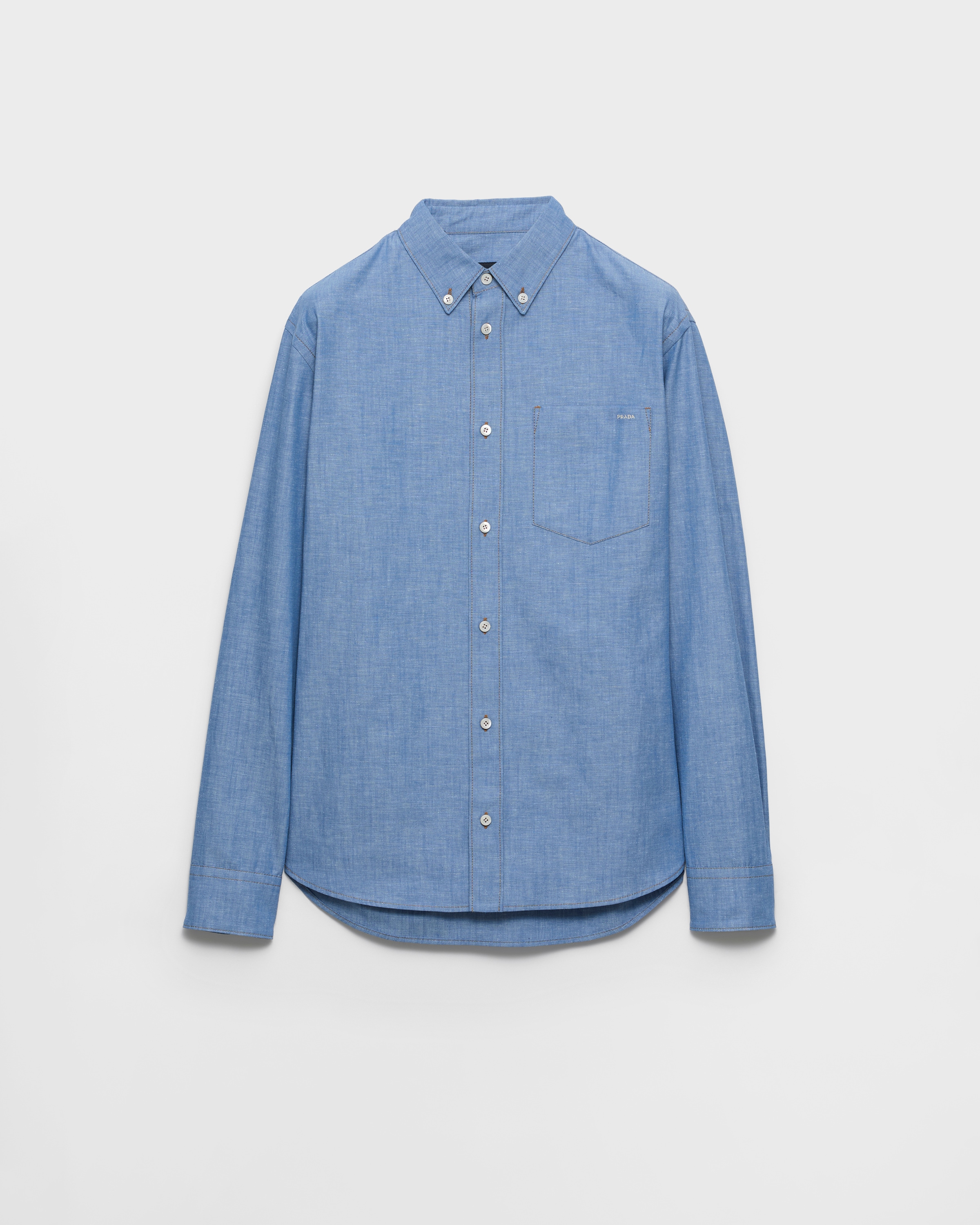 369 PRADA シャツ ライトブルー サイズ38 Light Blue Chambray Shirt | PRADA