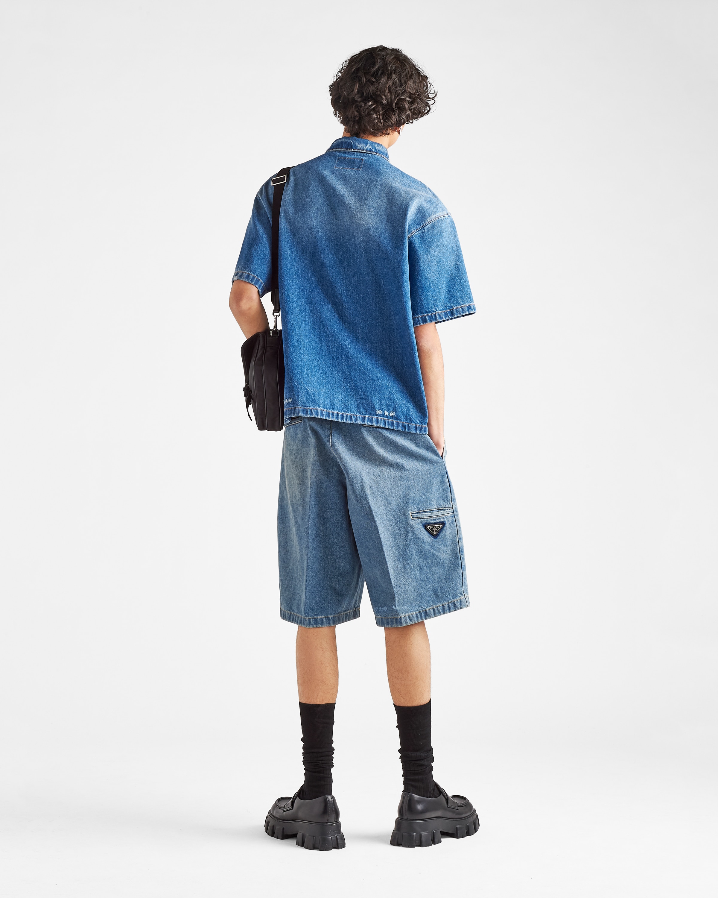 Navy Organic Denim Bermuda Shorts PRADA