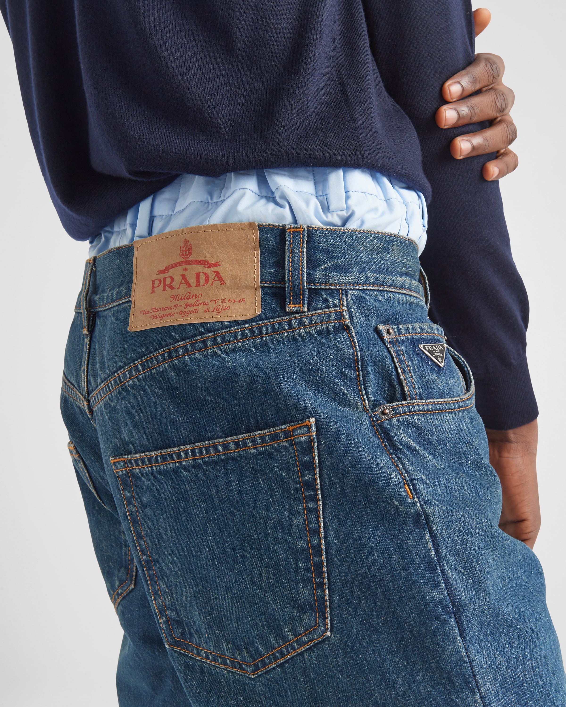 Shop Prada Five-pocket Denim Jeans In Navy