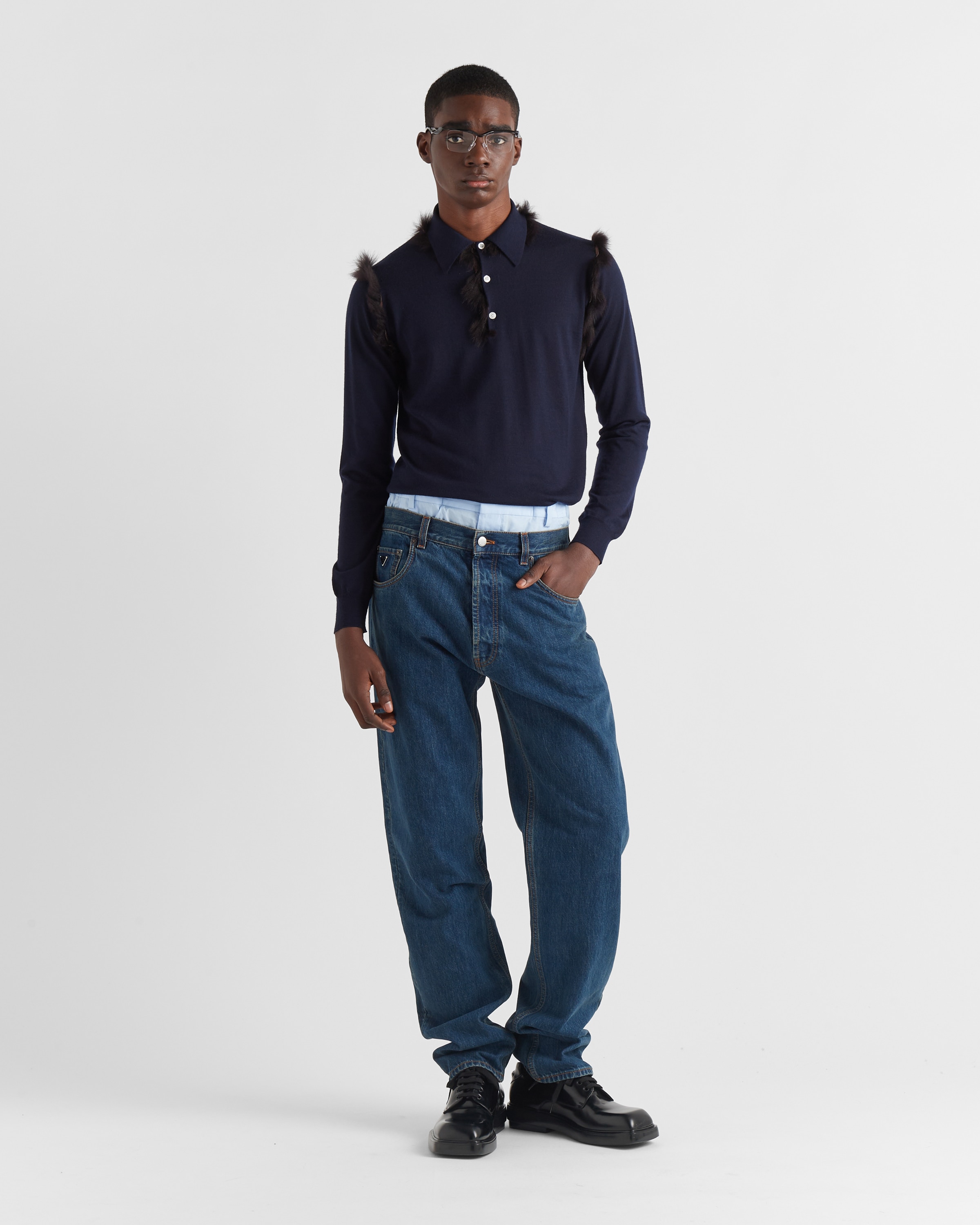 Shop Prada Five-pocket Denim Jeans In Navy