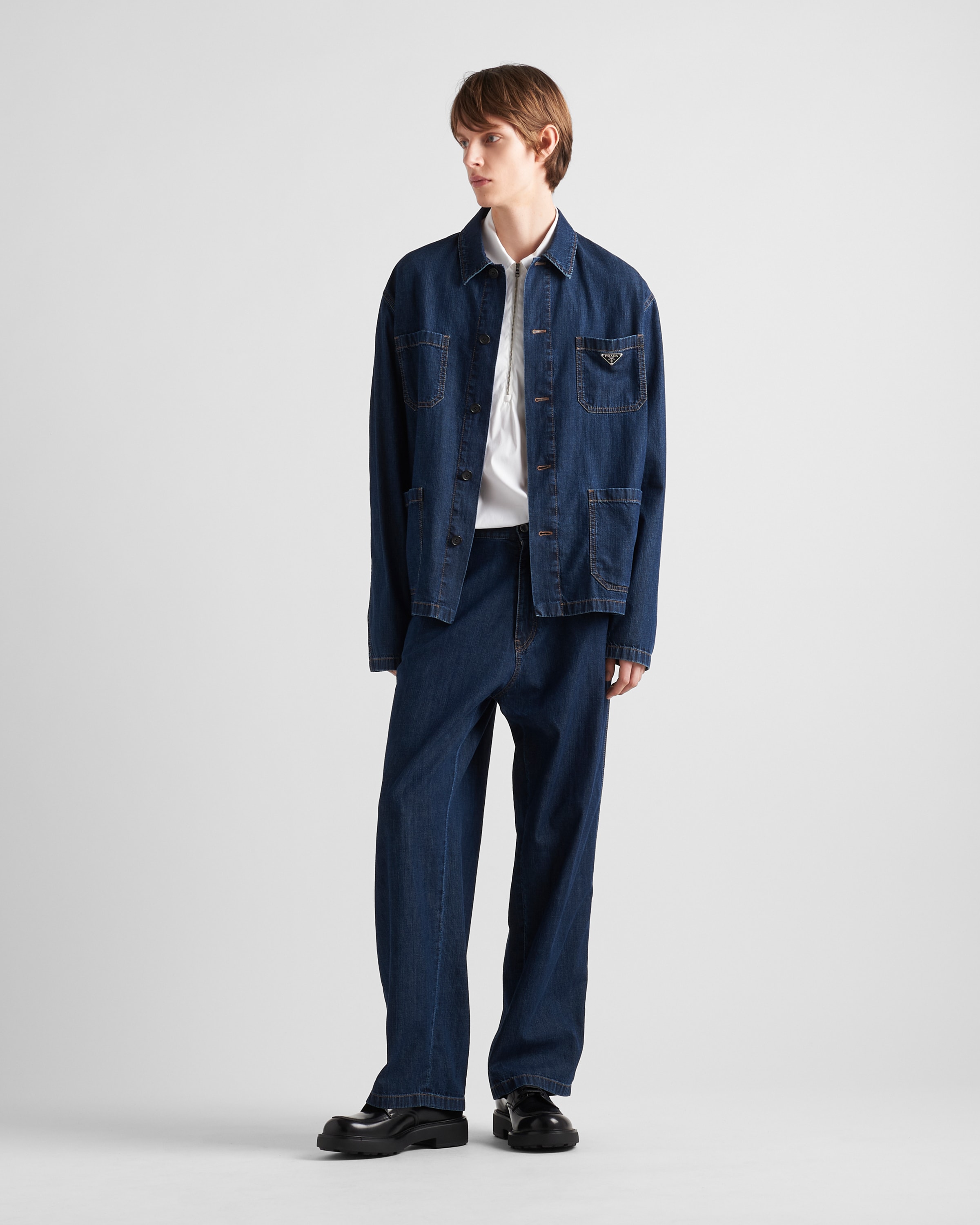 Shop Prada Light Denim Pants In Navy