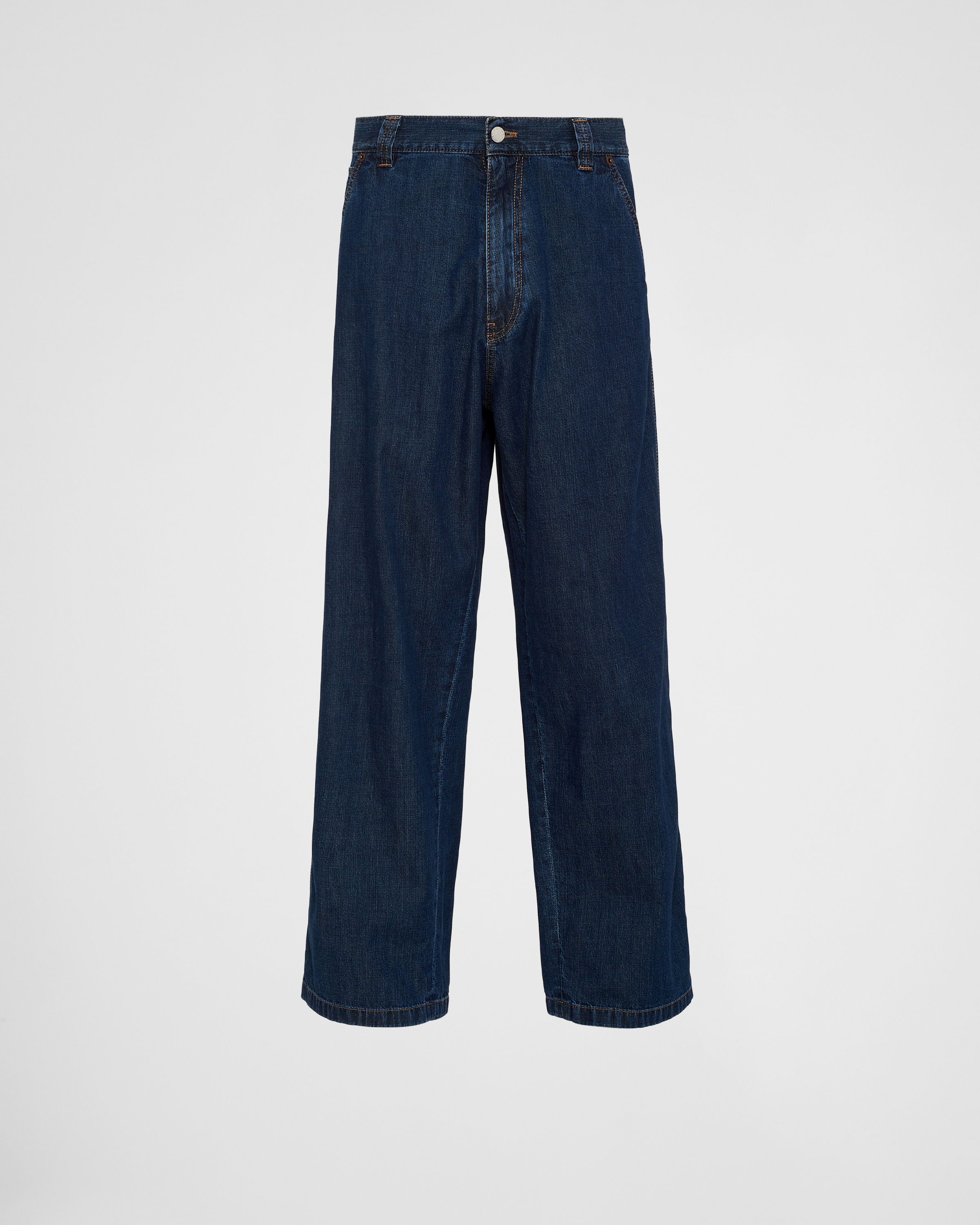 Shop Prada Light Denim Pants In Navy