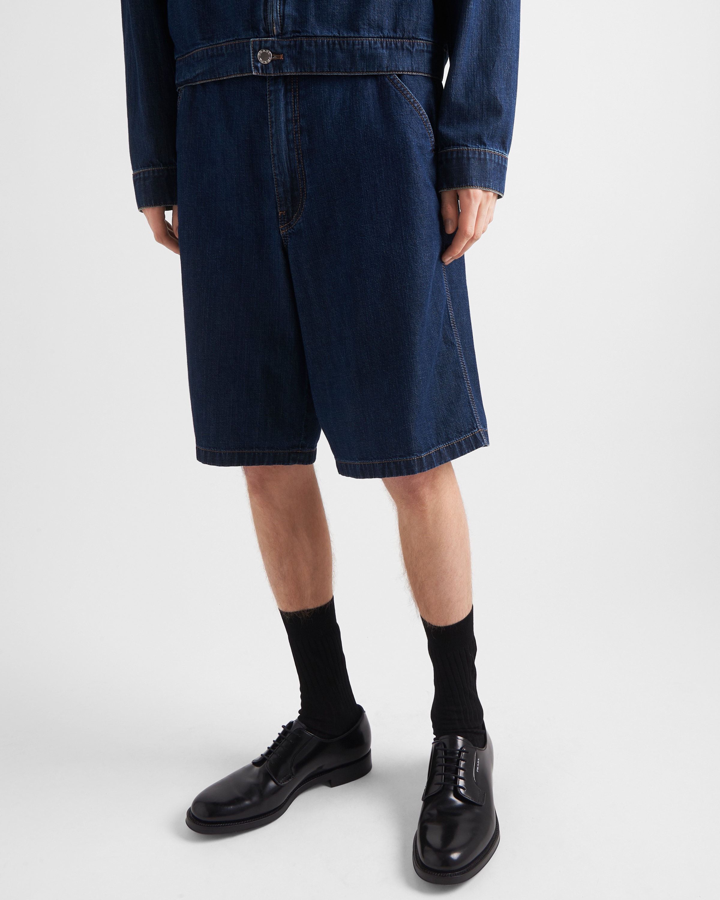 Prada Dark-wash Denim Bermuda Shorts In Navy