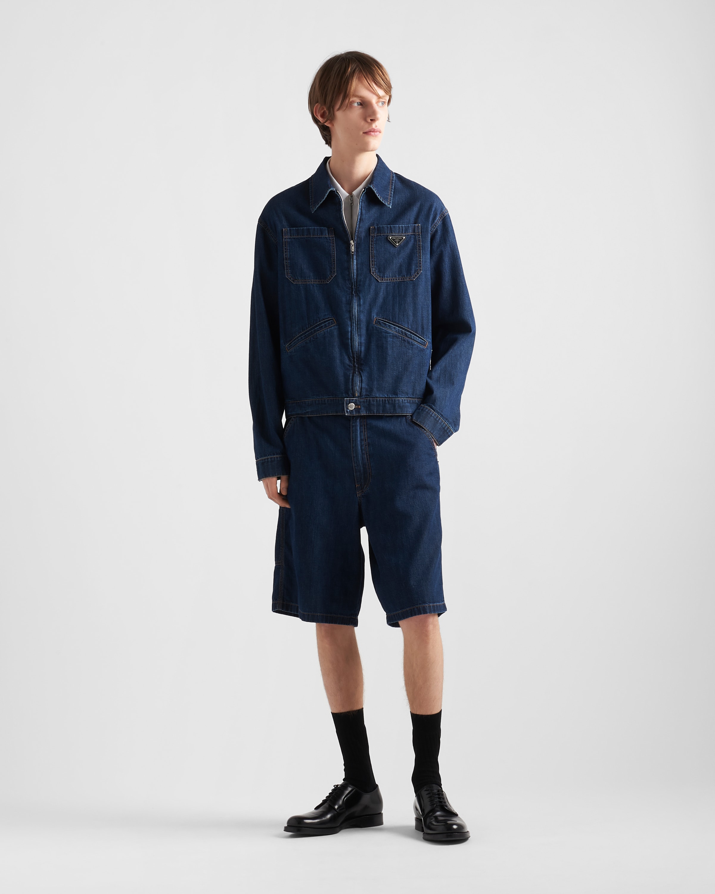 Prada Dark-wash Denim Bermuda Shorts In Navy