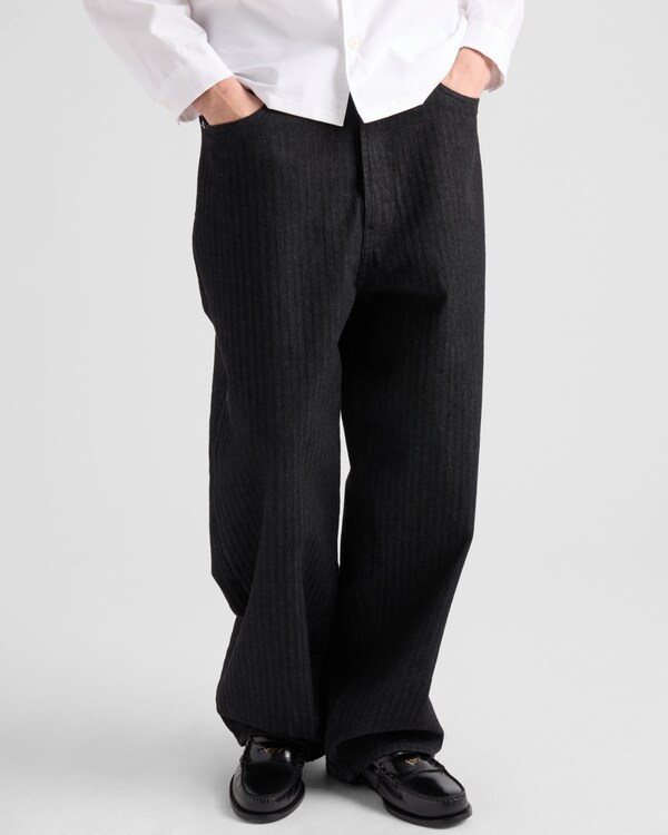 ワイドレッグ シェブロンデニム ジーンズ - ブラック ワイドレッグ シェブロンデニム ジーンズ - ブラック