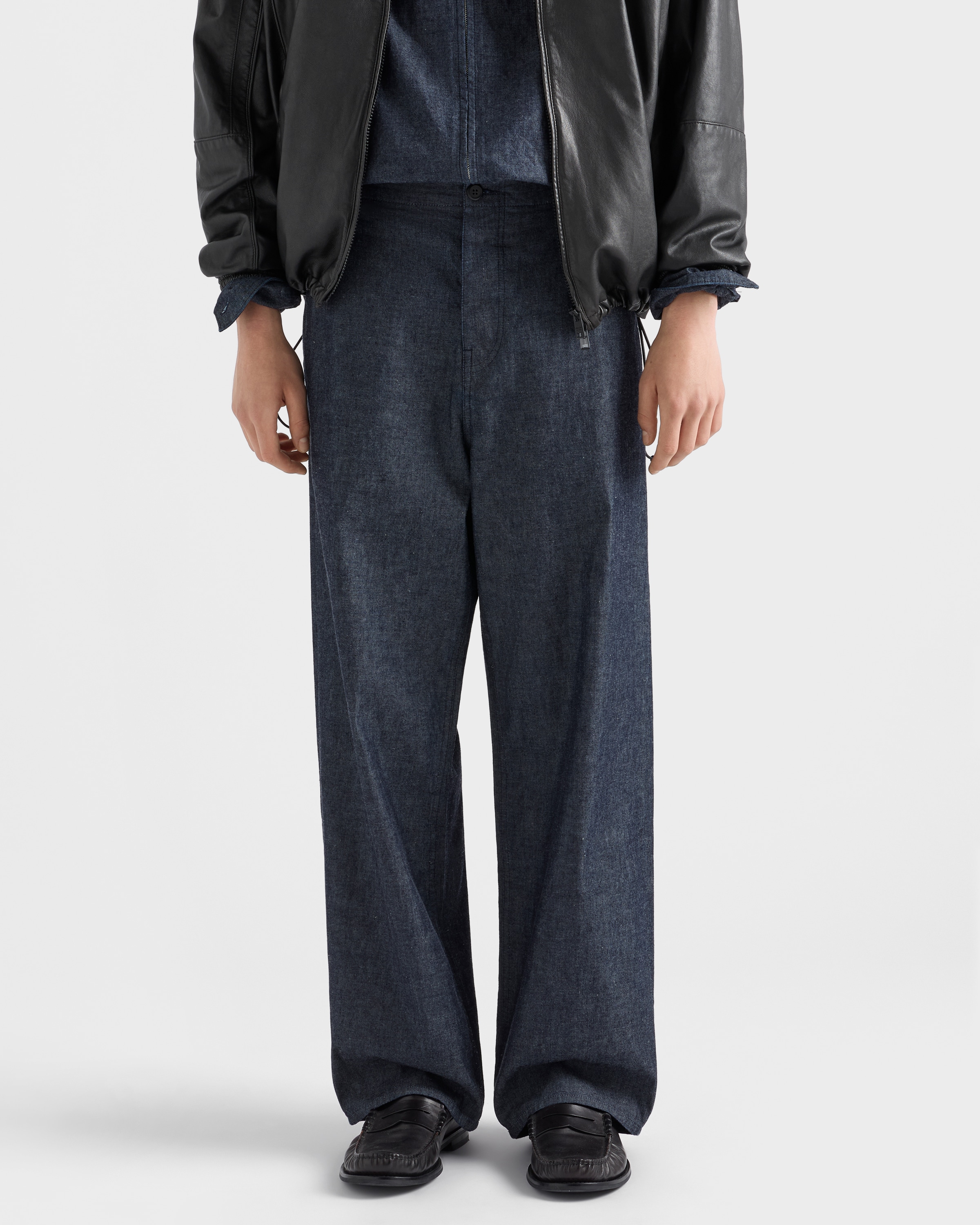 Navy Chambray Pants | PRADA - United States