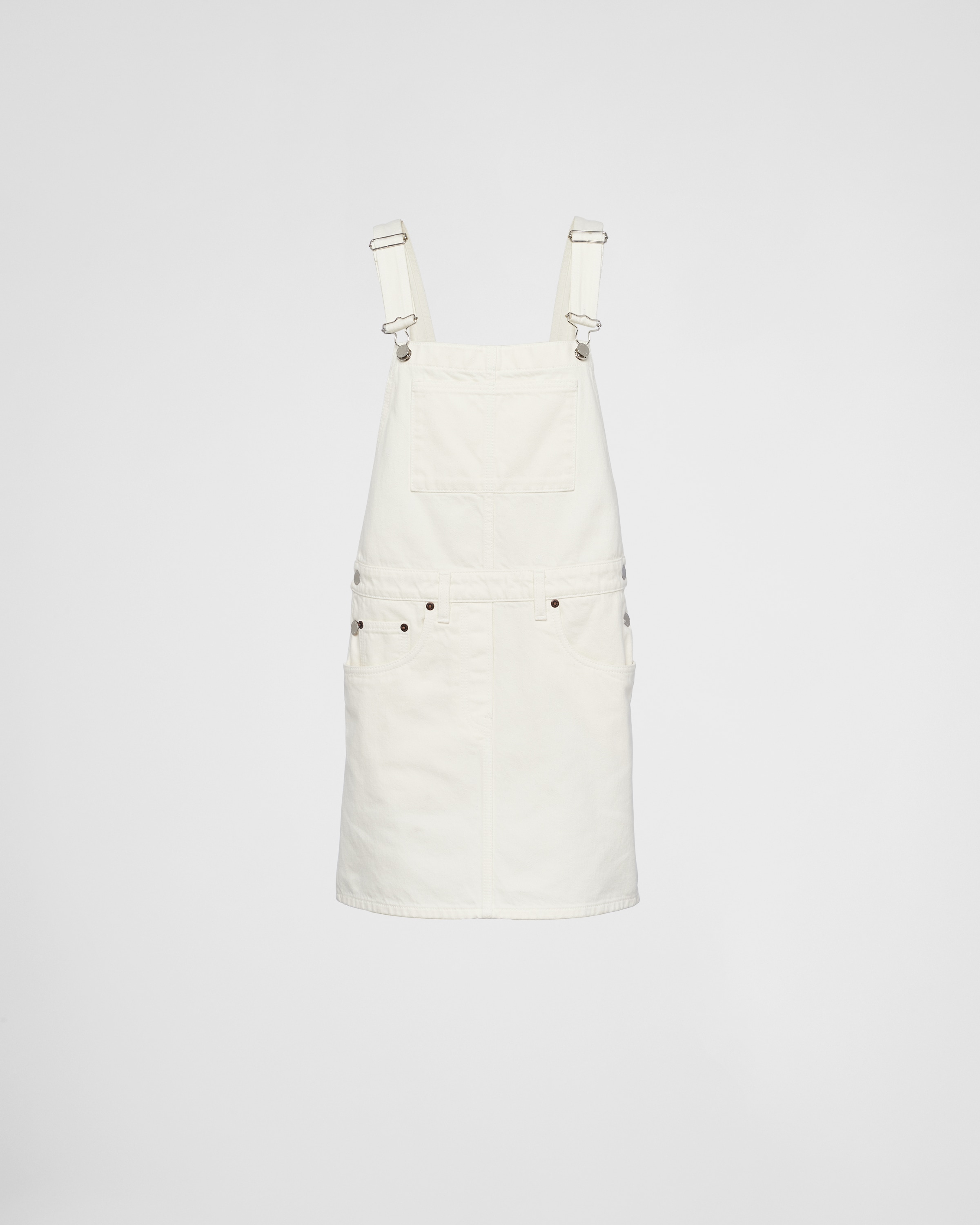 Prada Denim Dungarees Dress Adjustable Straps In White