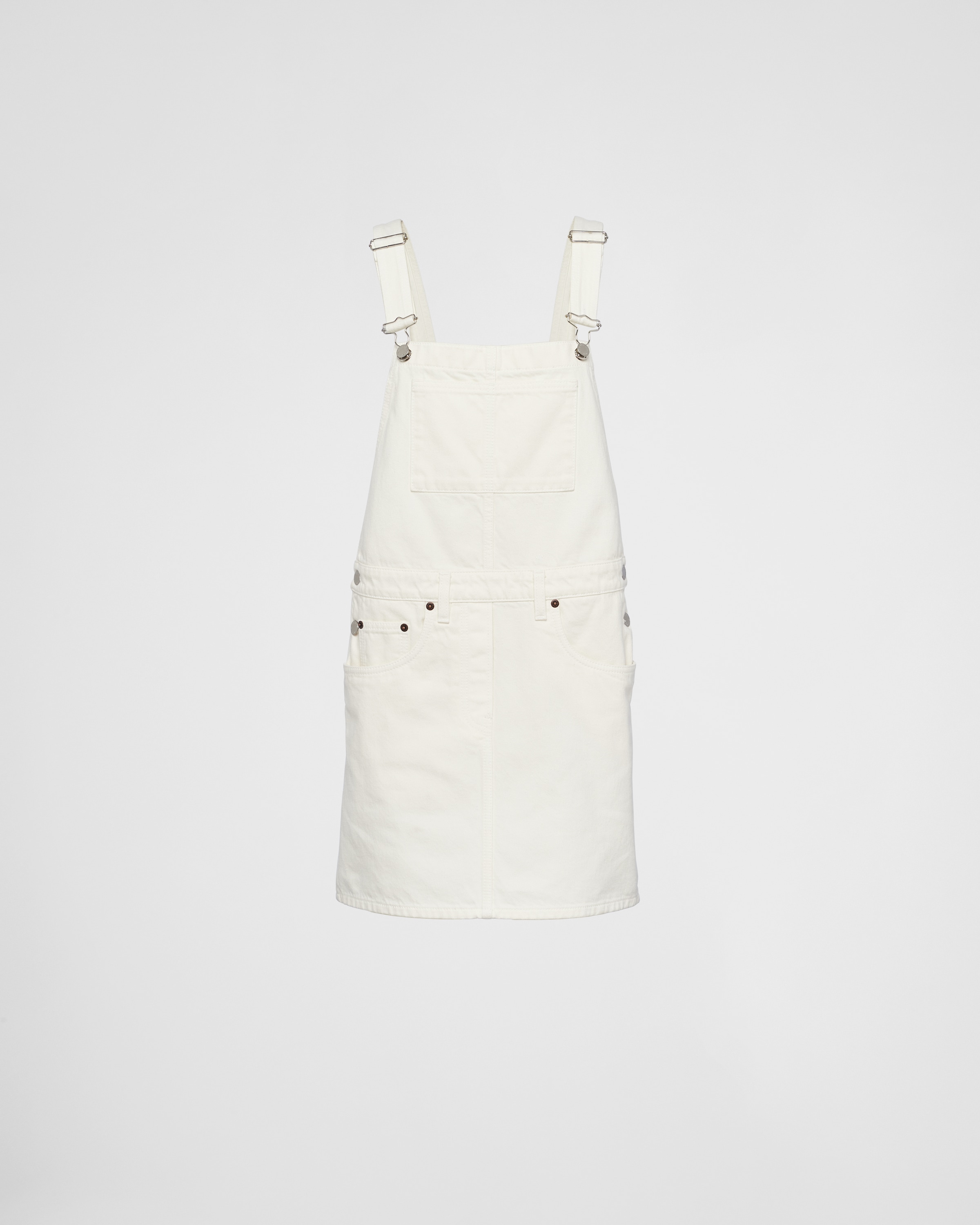 Shop Prada Denim Overall Mini-dress In White