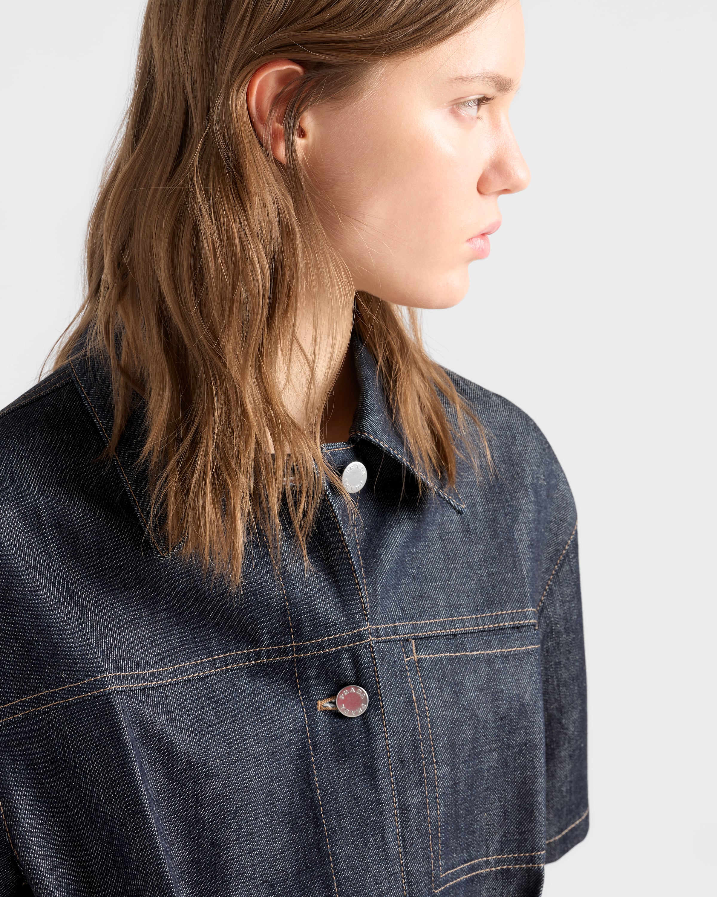 Prada Short-Sleeve Belted Denim Mini Dress - Blue