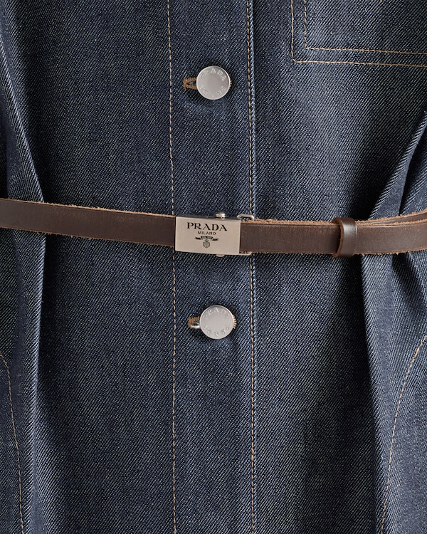 Vestido de tejido vaquero con cinturón - Azul Vestido de tejido vaquero con cinturón - Azul