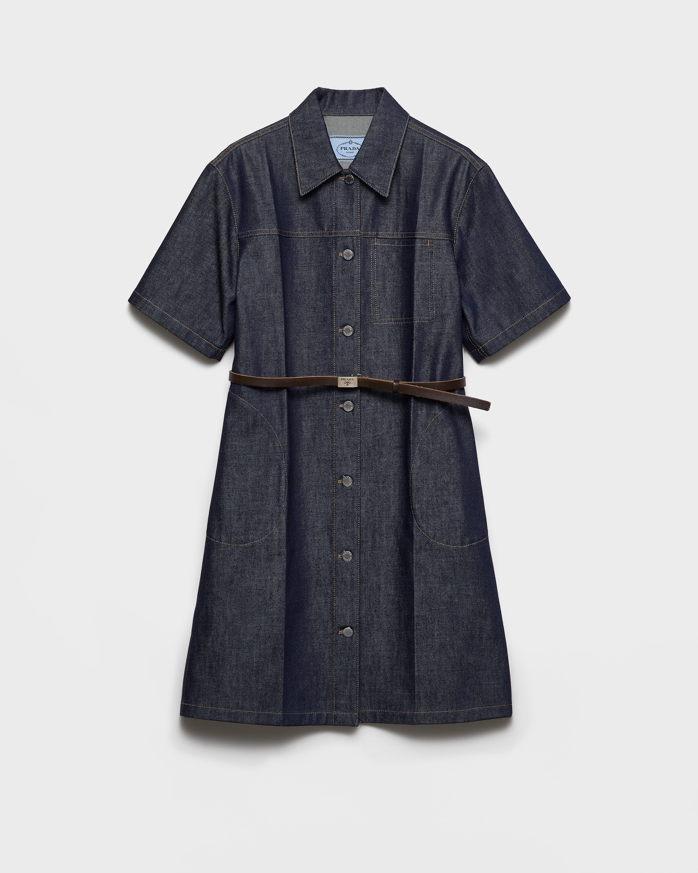Navy Belted denim dress | PRADA - United States