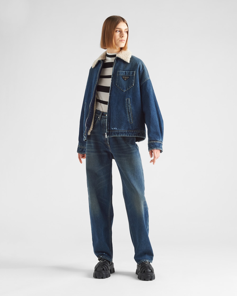Navy Padded denim jacket | Prada