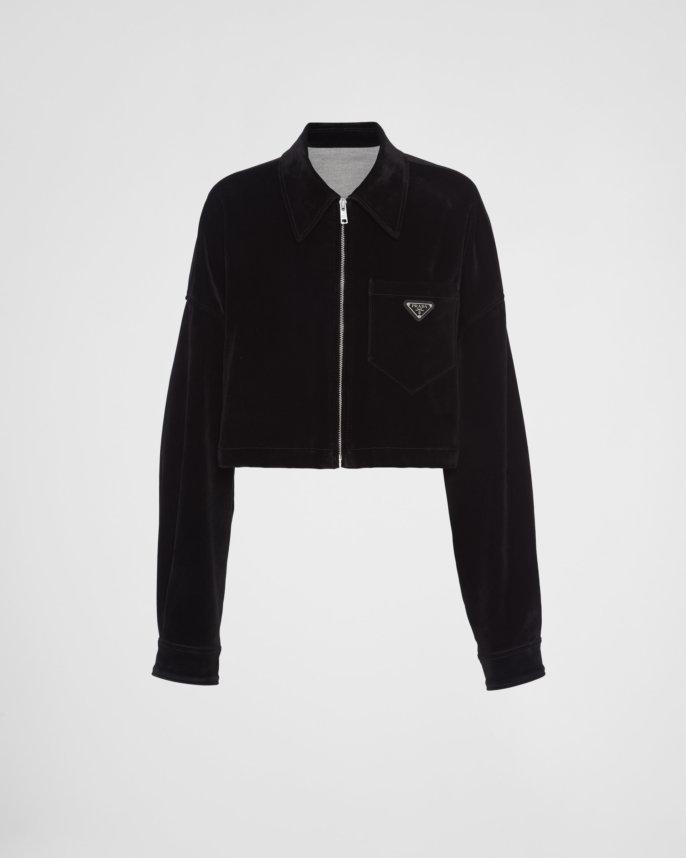 Prada Velvet Denim Blouson Jacket In Black