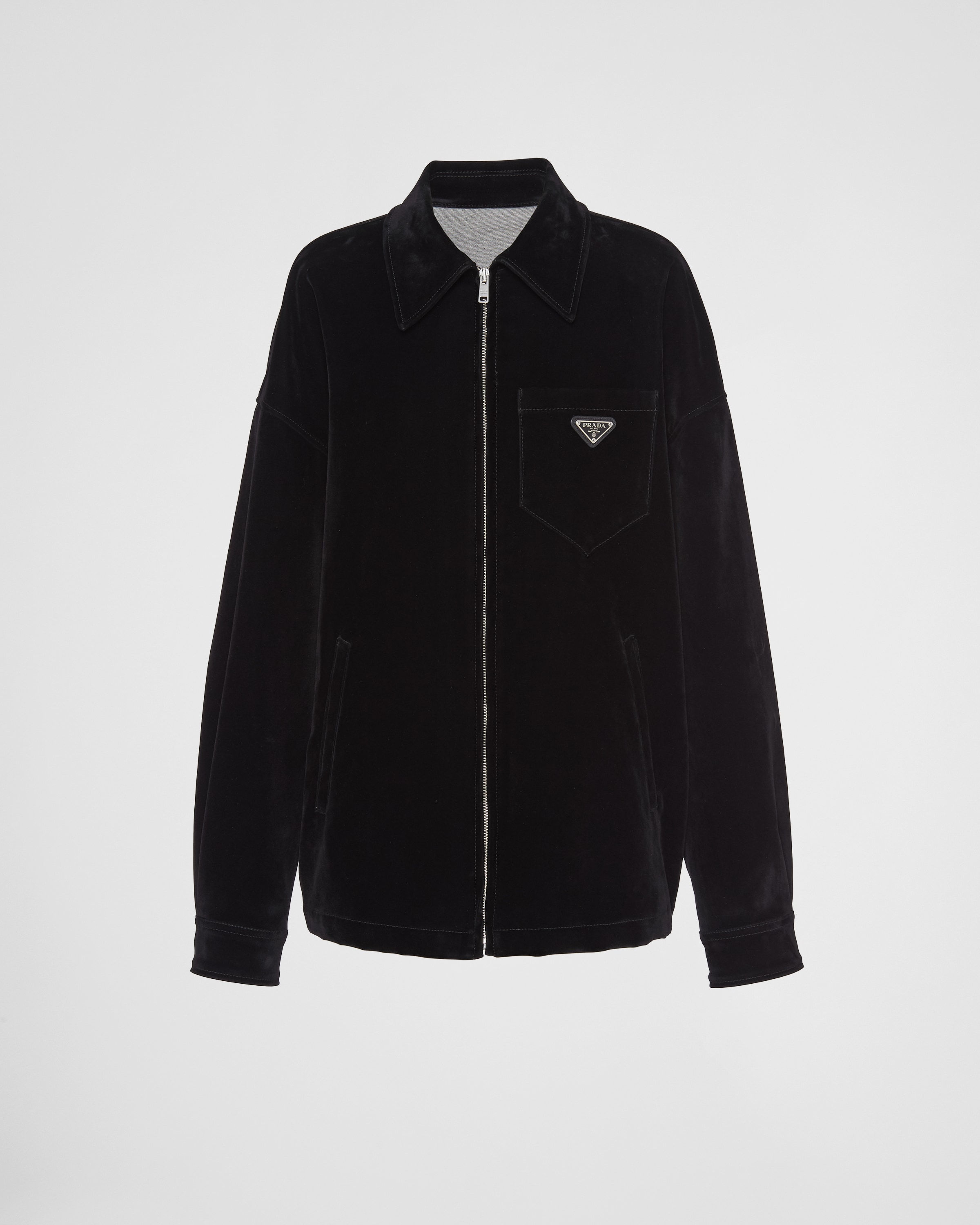 Black Velvet Denim Blouson Jacket PRADA