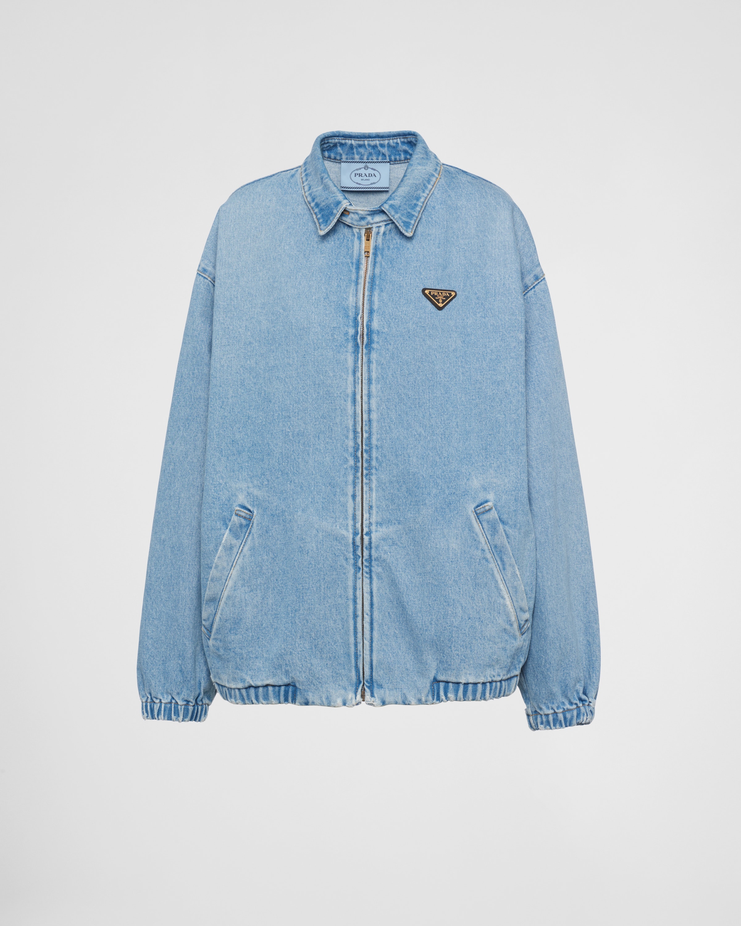 Shop Prada Denim Jacket In Sky Blue