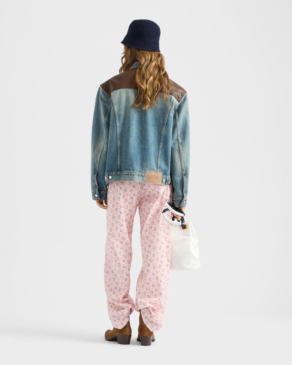 Denim and leather blouson jacket - Navy Denim and leather blouson jacket - Navy