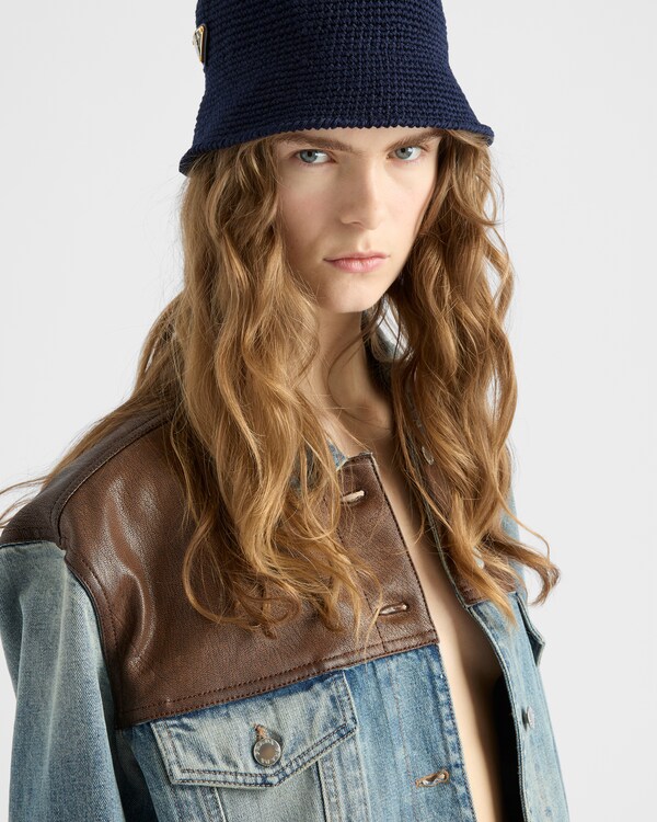 Denim and leather blouson jacket - Navy Denim and leather blouson jacket - Navy