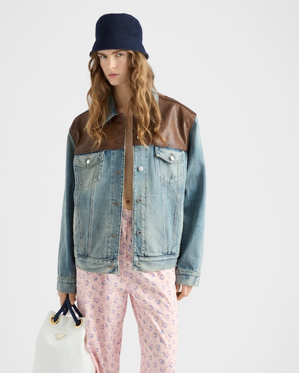 Denim and leather blouson jacket - Navy Denim and leather blouson jacket - Navy