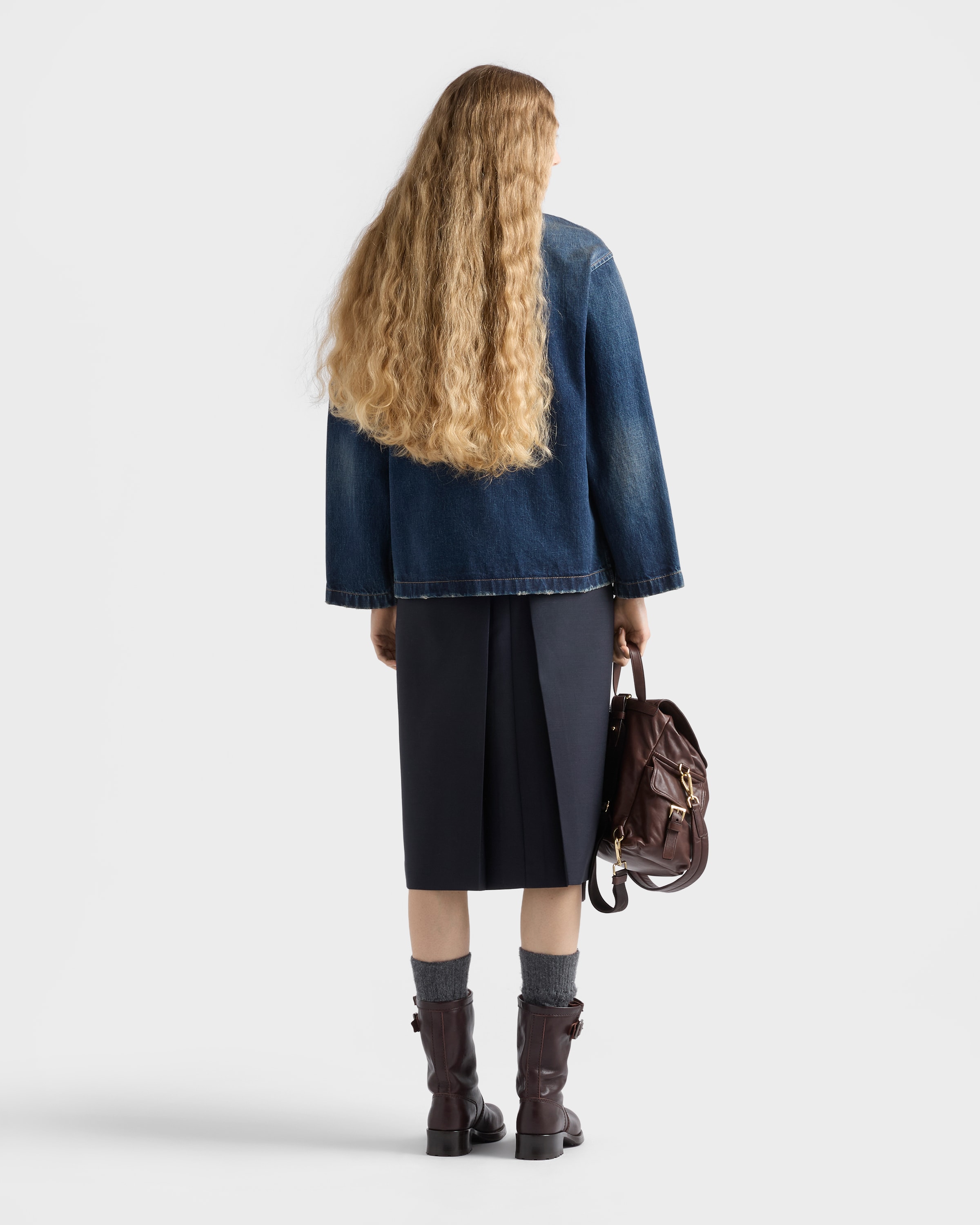 Washed denim blouson jacket