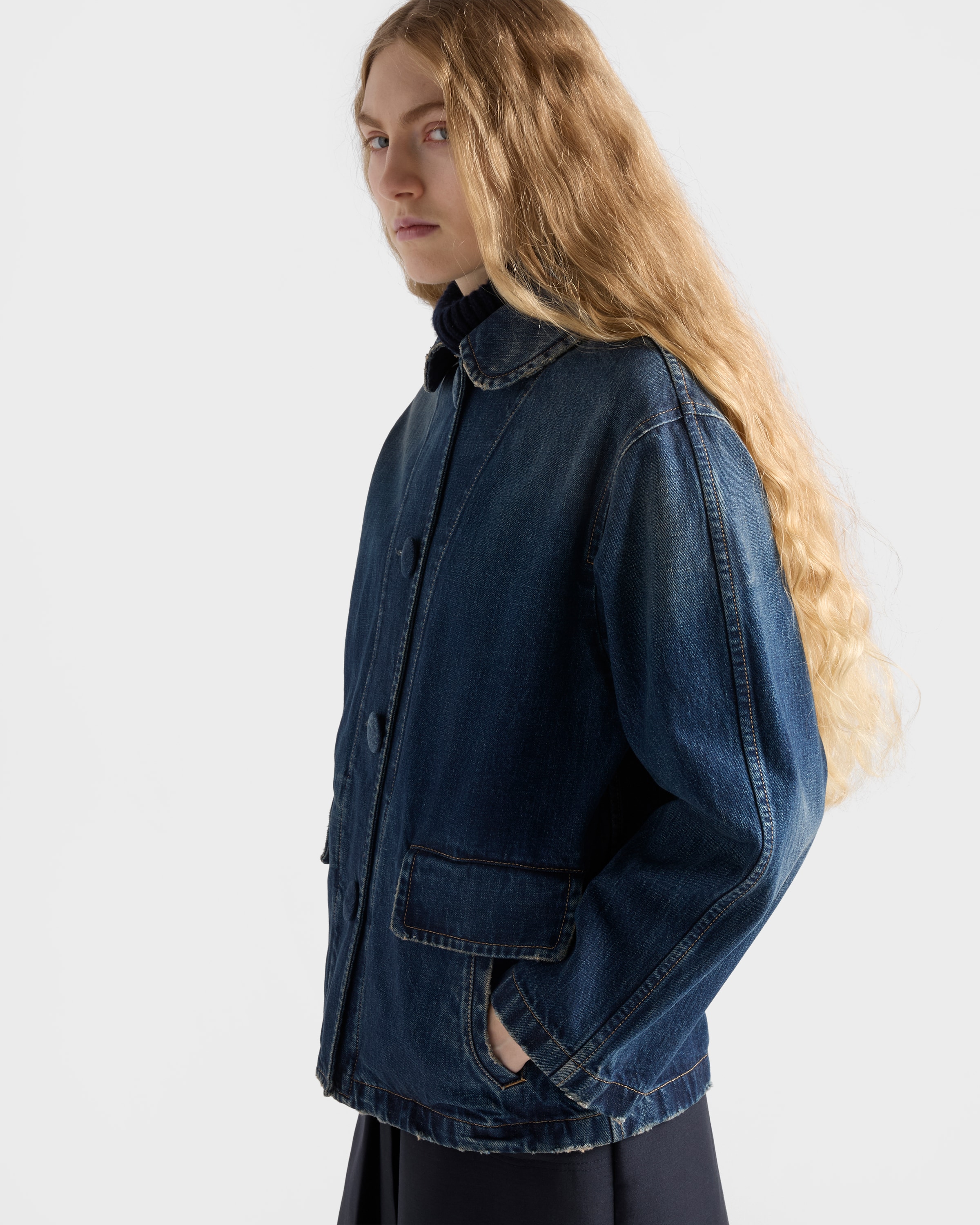 Washed denim blouson jacket