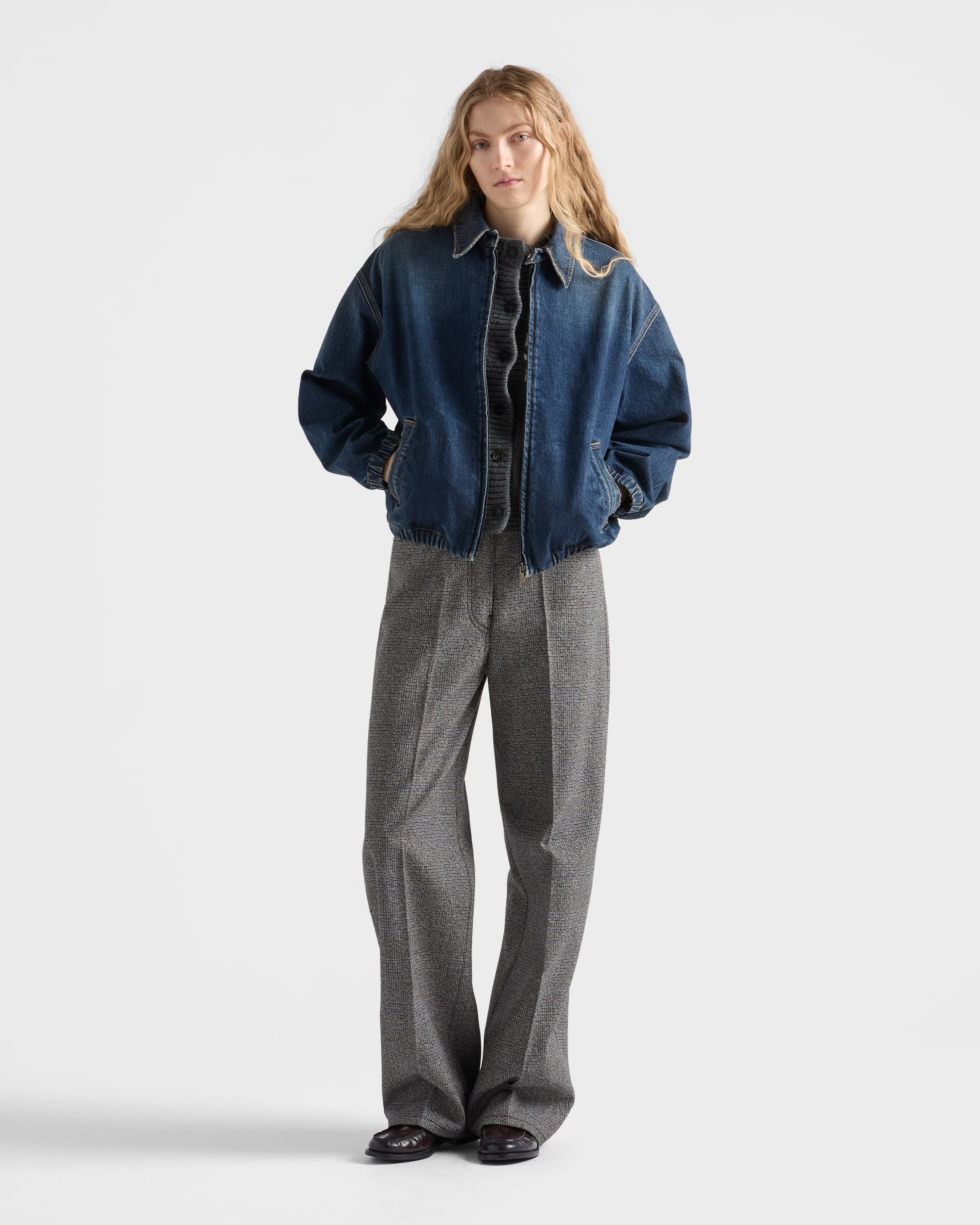 ネイビー ウォッシュドデニム ブルゾンジャケット | PRADA