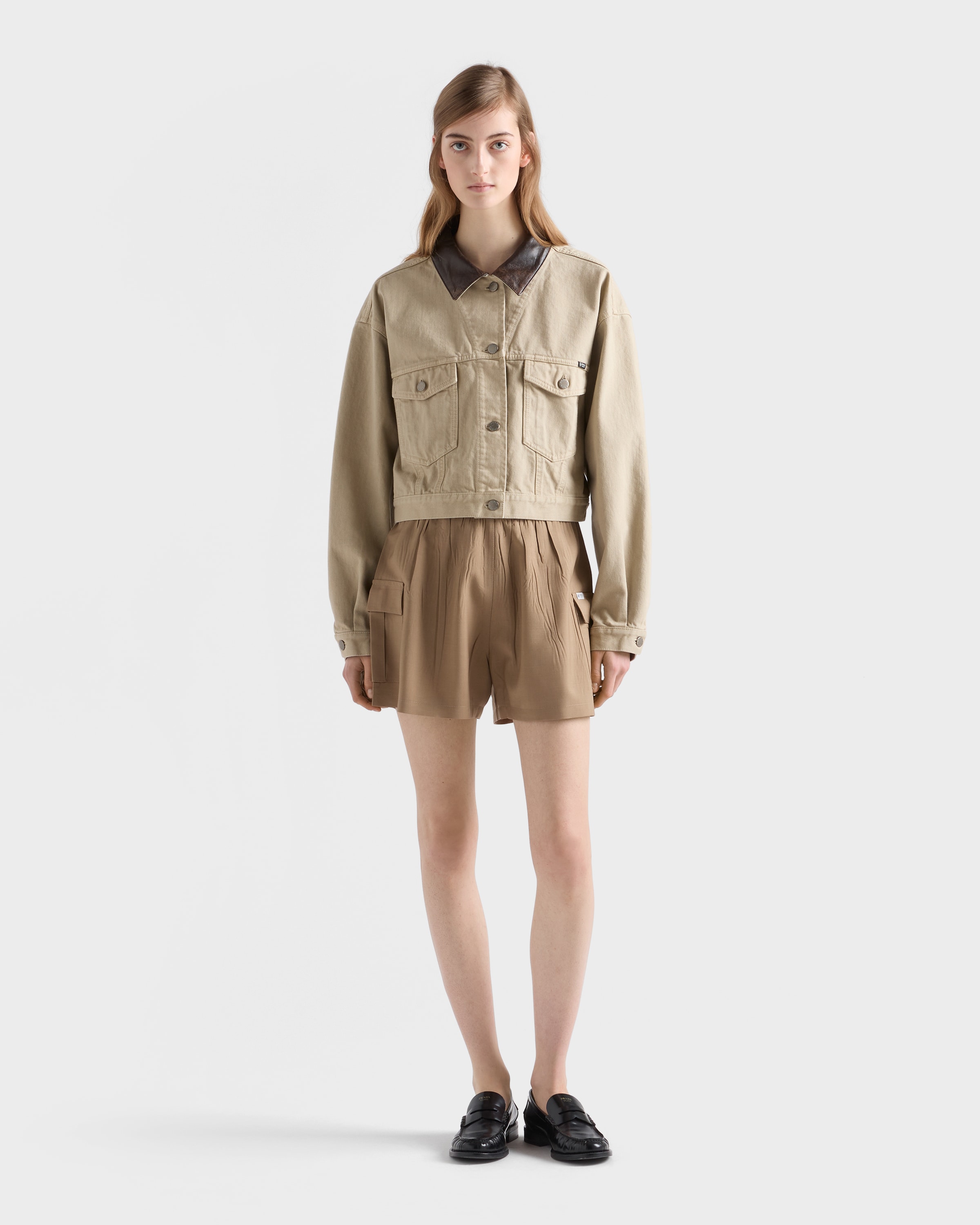 Sand Cropped Old Denim Jacket | PRADA - United States