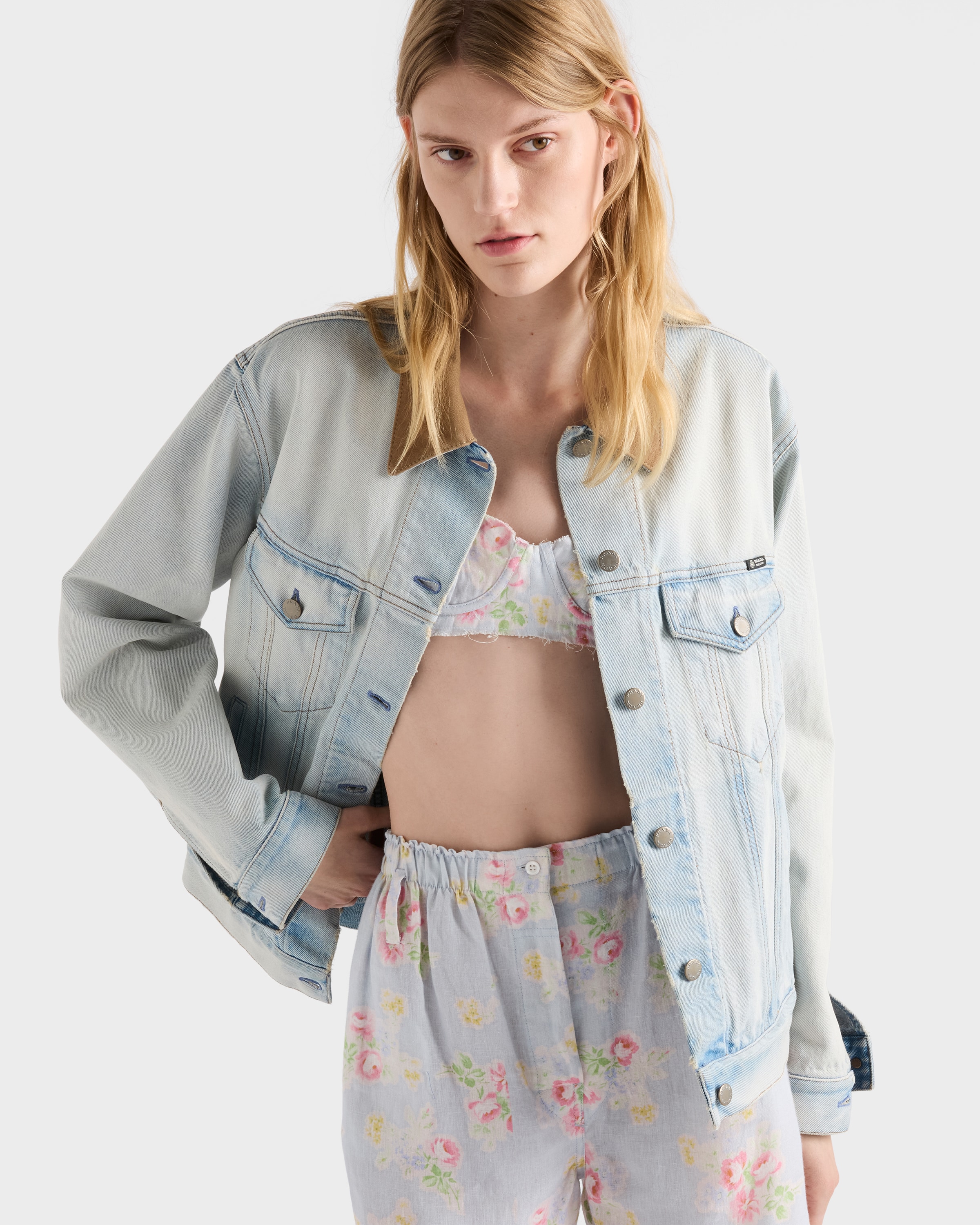 Light Blue Denim Blouson Jacket | PRADA - Turkey