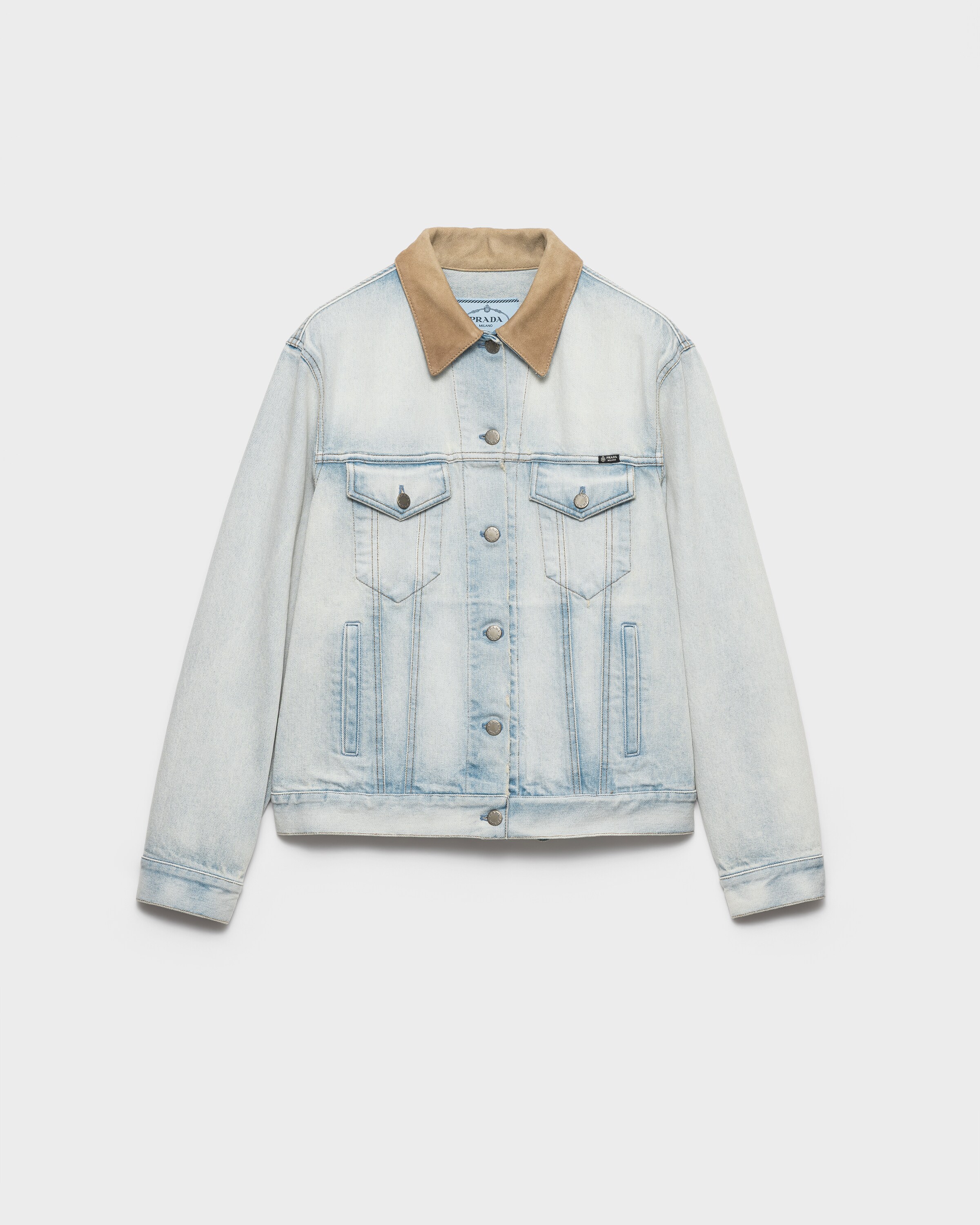 Prada Cazadora Estilo Sobrecamisa Vaquera, Mujer, Azul Claro, Talla S