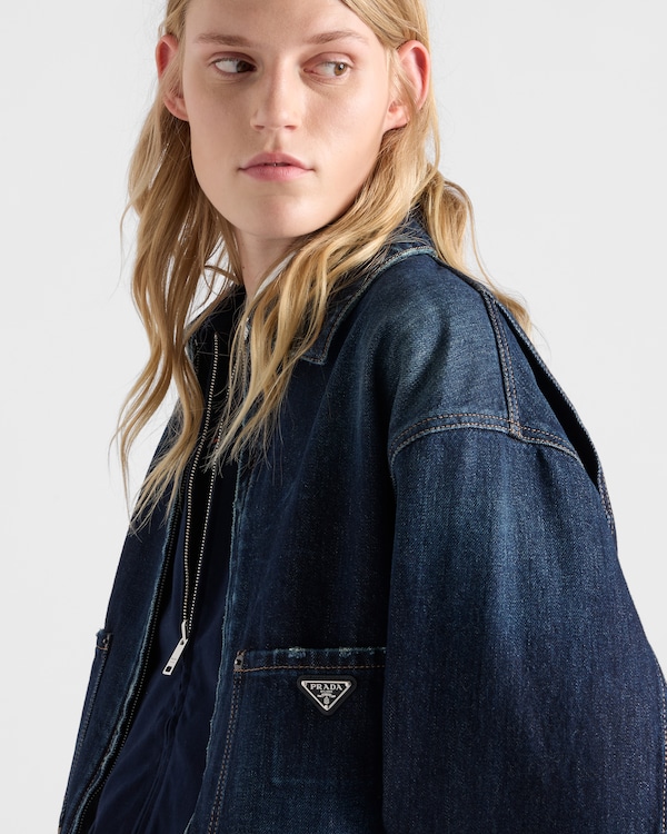 Cropped denim blouson jacket - Navy Cropped denim blouson jacket - Navy