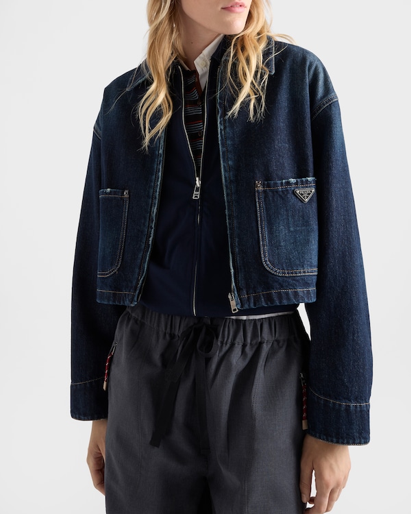 Cropped denim blouson jacket - Navy Cropped denim blouson jacket - Navy