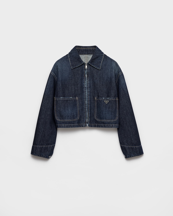 Cropped denim blouson jacket - Navy Cropped denim blouson jacket - Navy