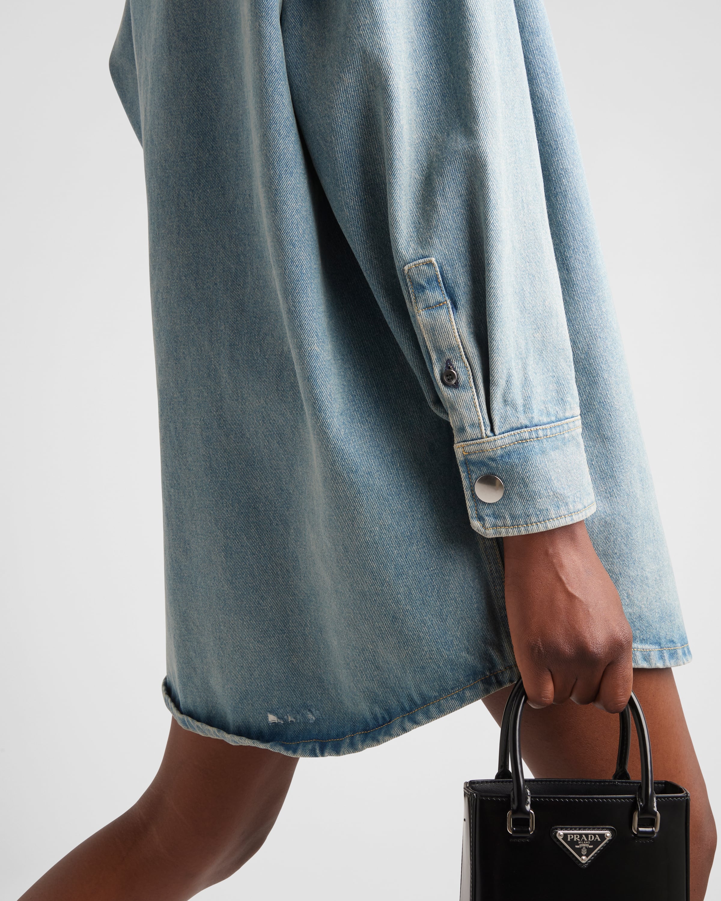 Shop Prada Oversized Organic Denim Shirt In Mid Blue