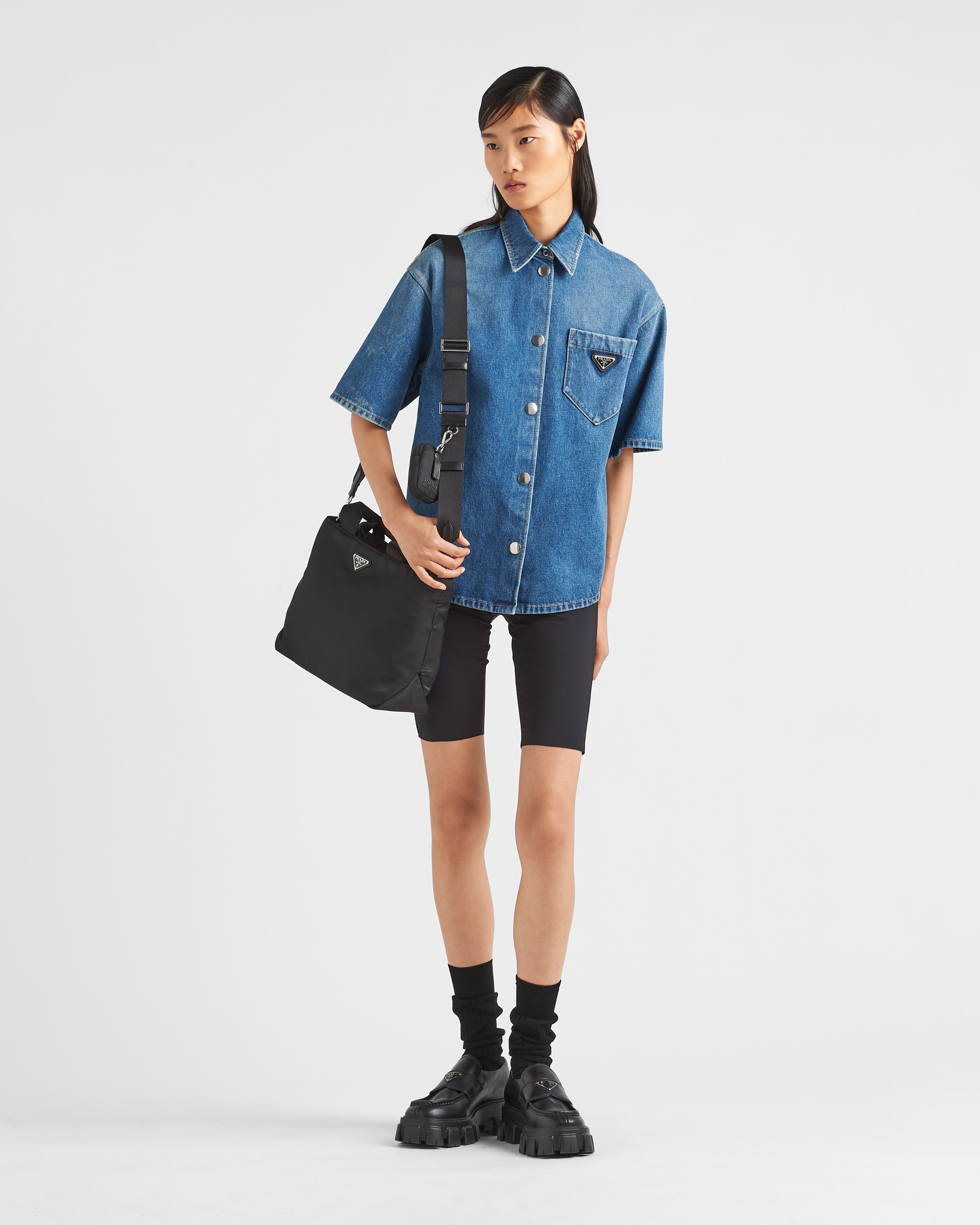 Shop Prada Denim Shirt In Mid Blue