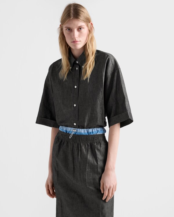 Short-sleeved chambray shirt - Navy Short-sleeved chambray shirt - Navy