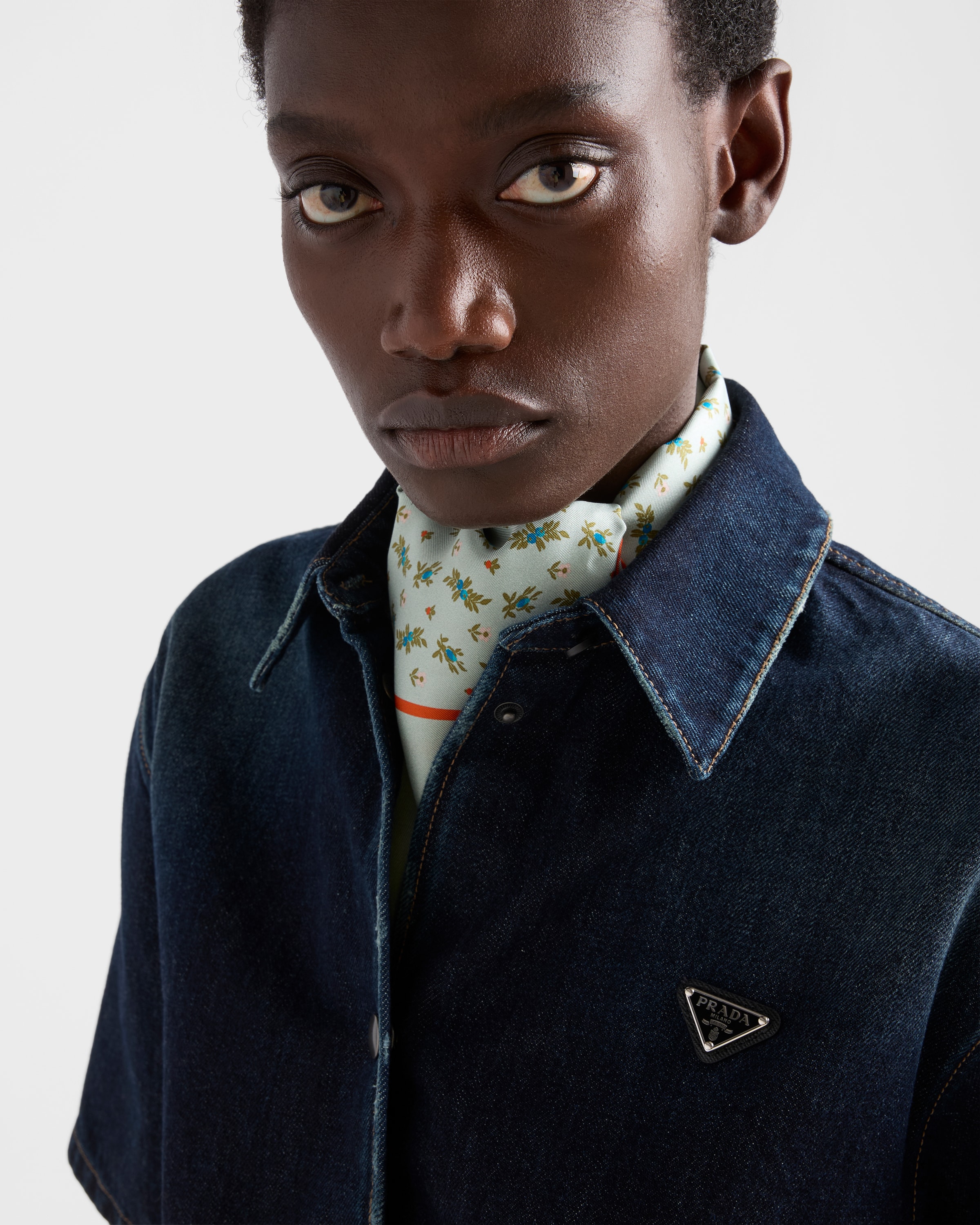 Navy Short-sleeved Denim Shirt | PRADA - United States