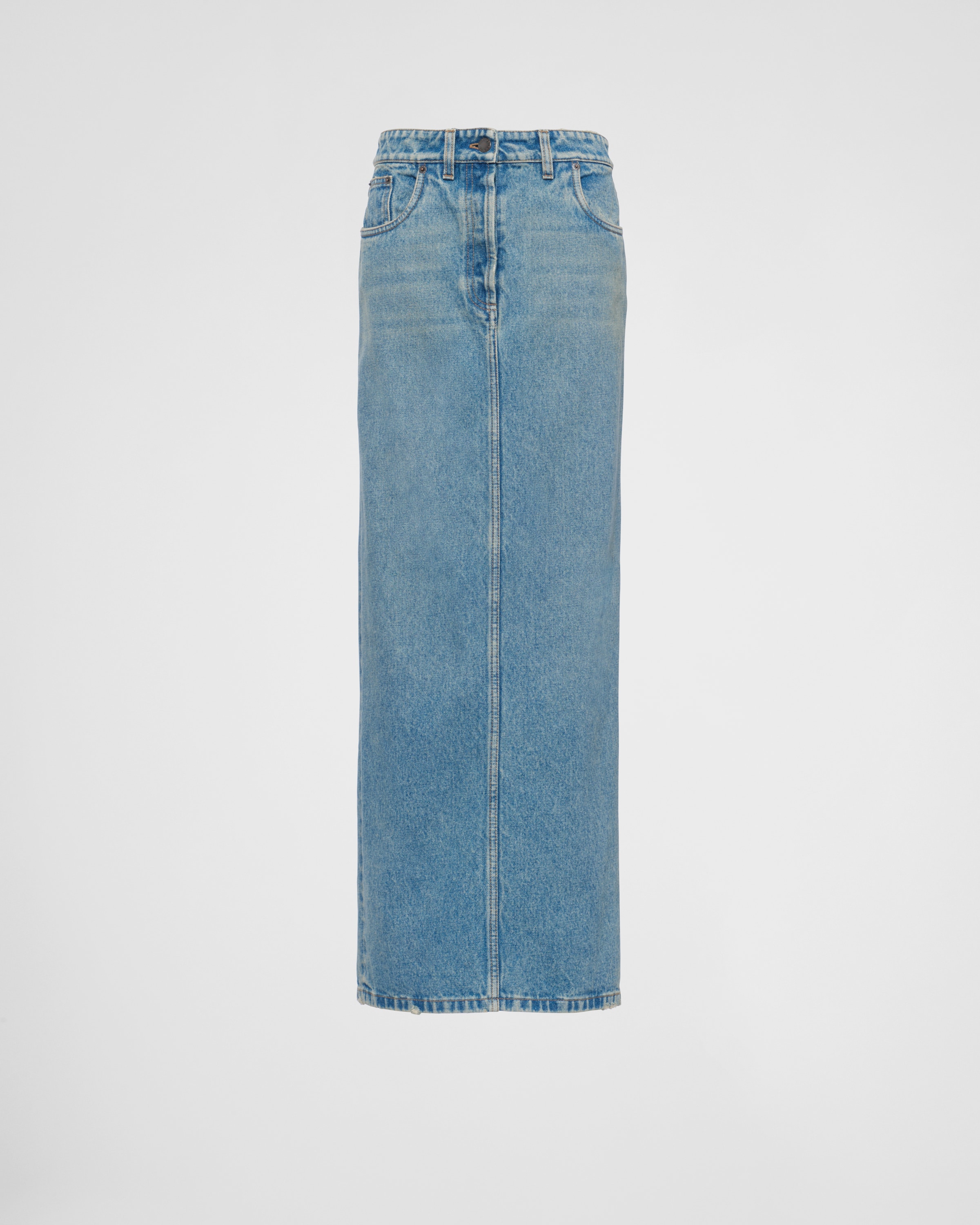 Shop Prada Denim Maxi-skirt In Mid Blue