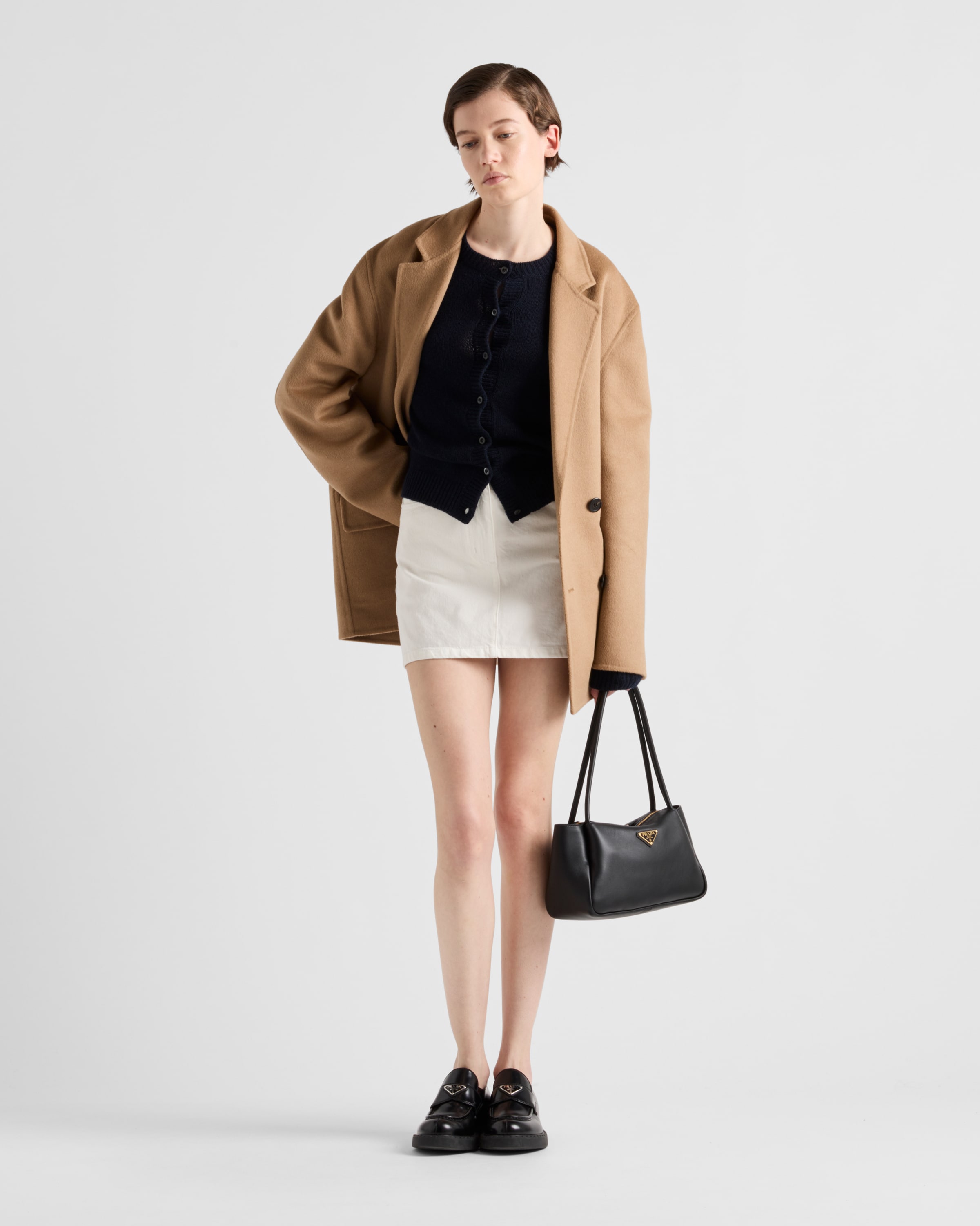 Prada Logo-appliqué Denim Mini Skirt In White