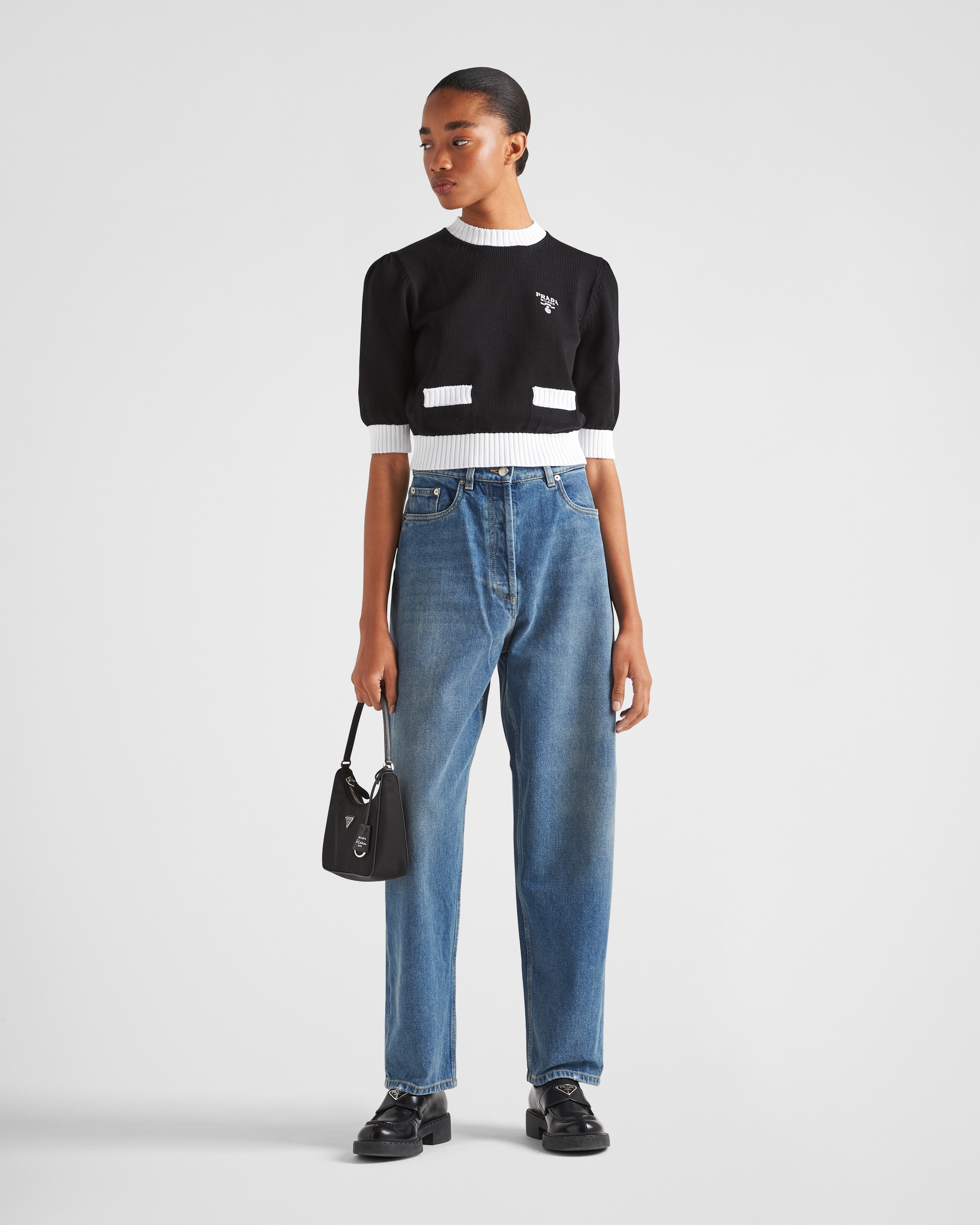 Shop Prada High-waisted Denim Jeans In Mid Blue