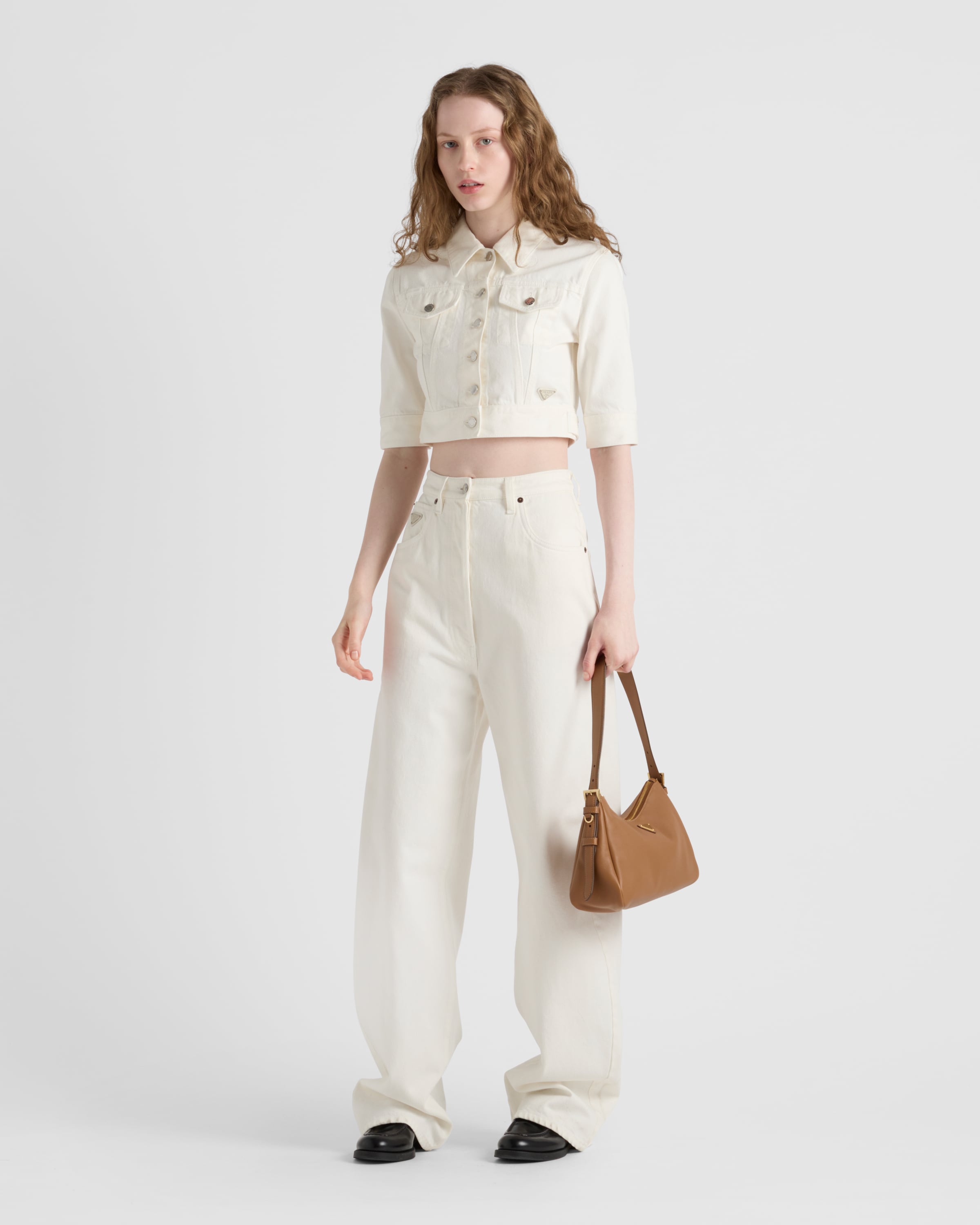 White Wide-leg denim jeans | PRADA