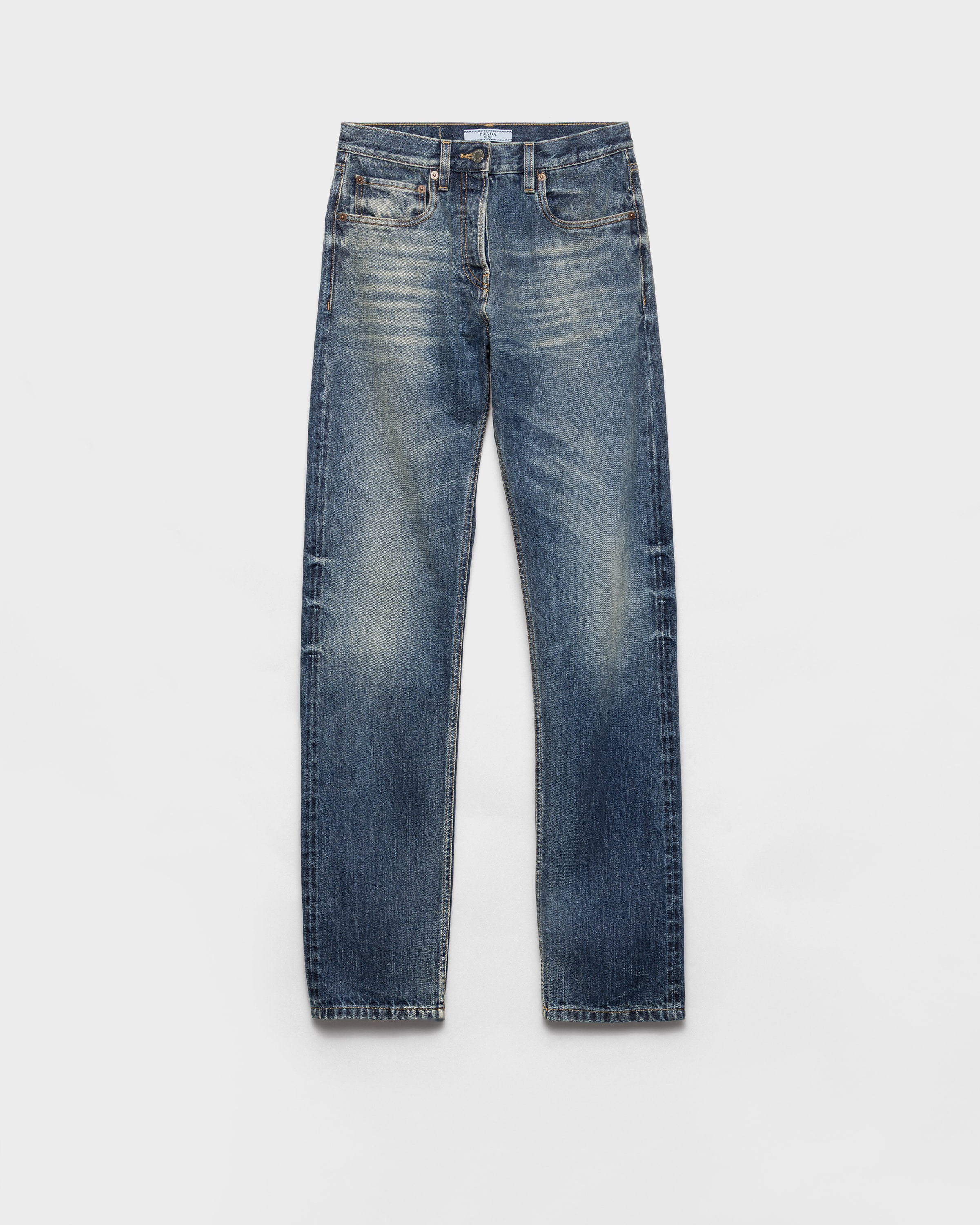 Prada Tapered Selvedge Denim Jeans In Blue