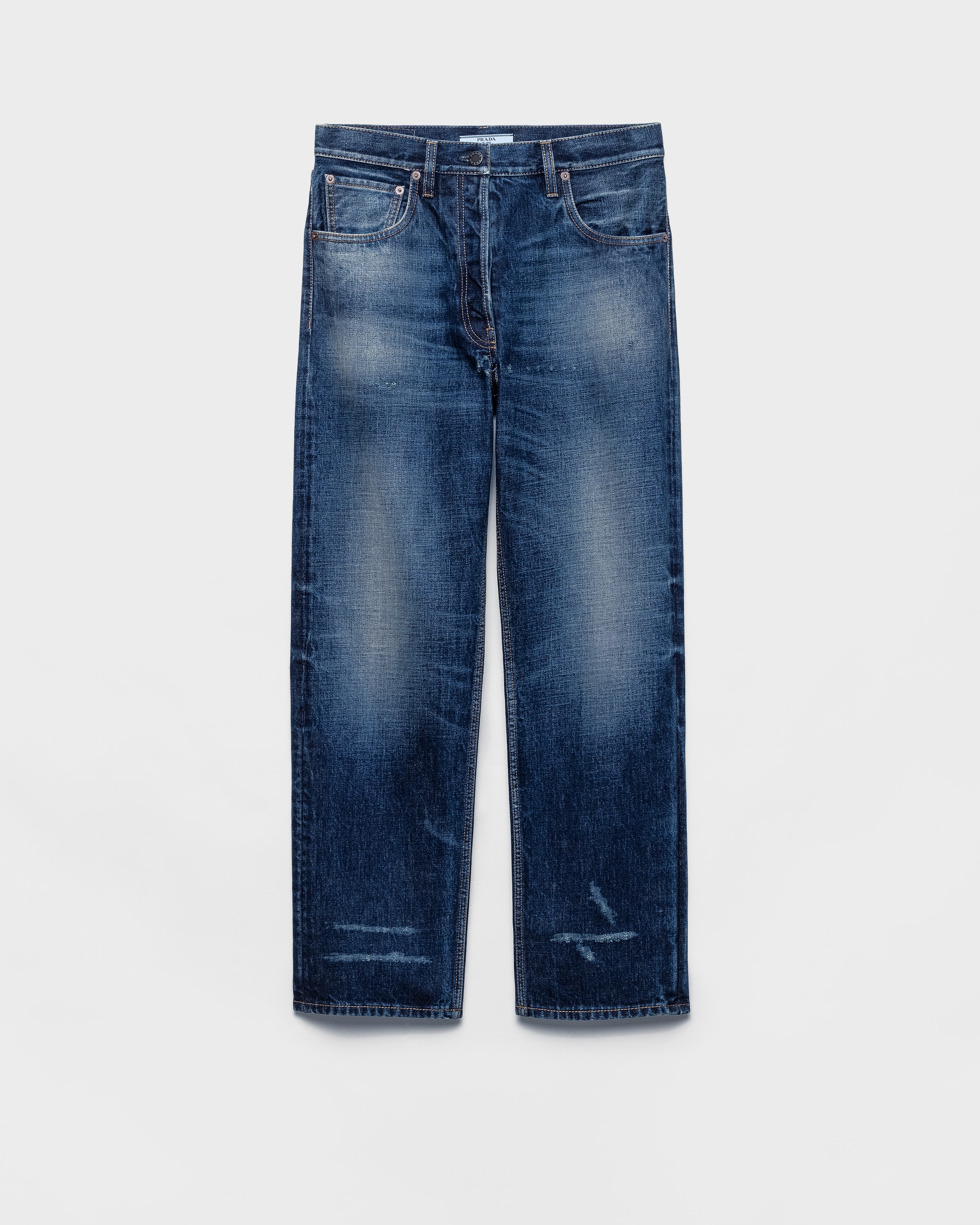 Prada Five-pocket Washed Denim Jeans In Blue