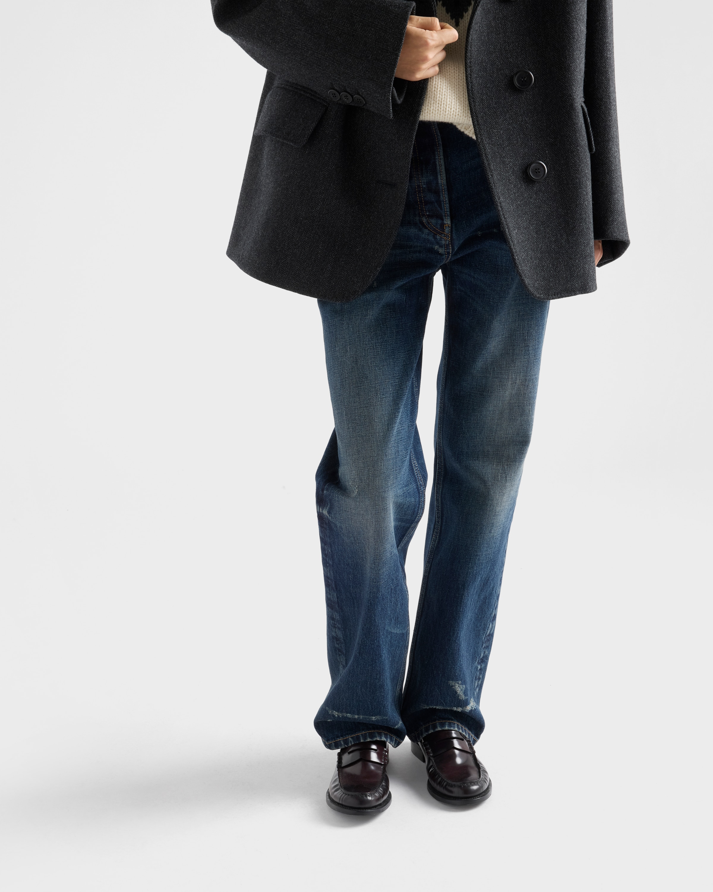Navy Straight-leg washed denim jeans | PRADA - United States