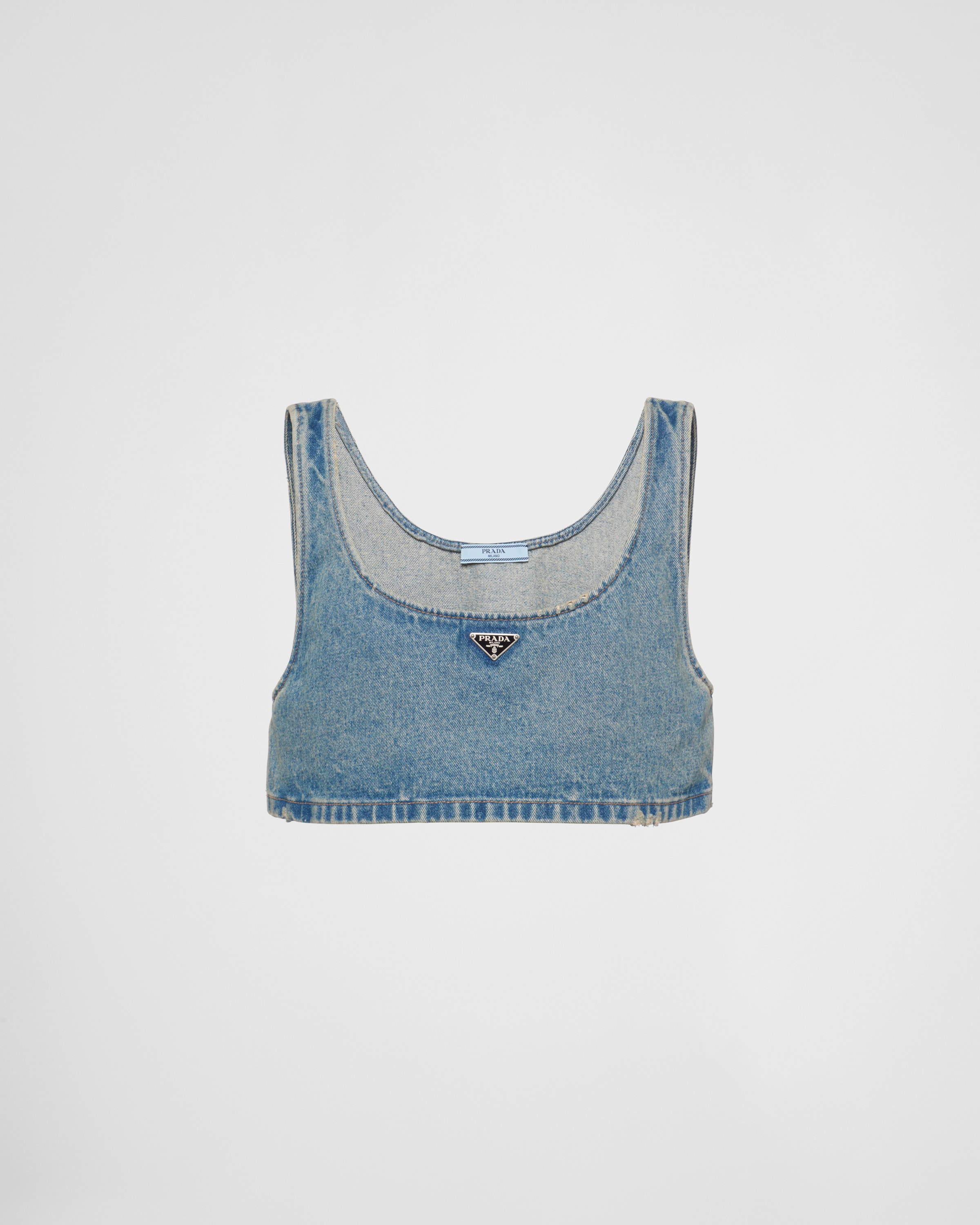 Shop Prada Denim Top In Mid Blue