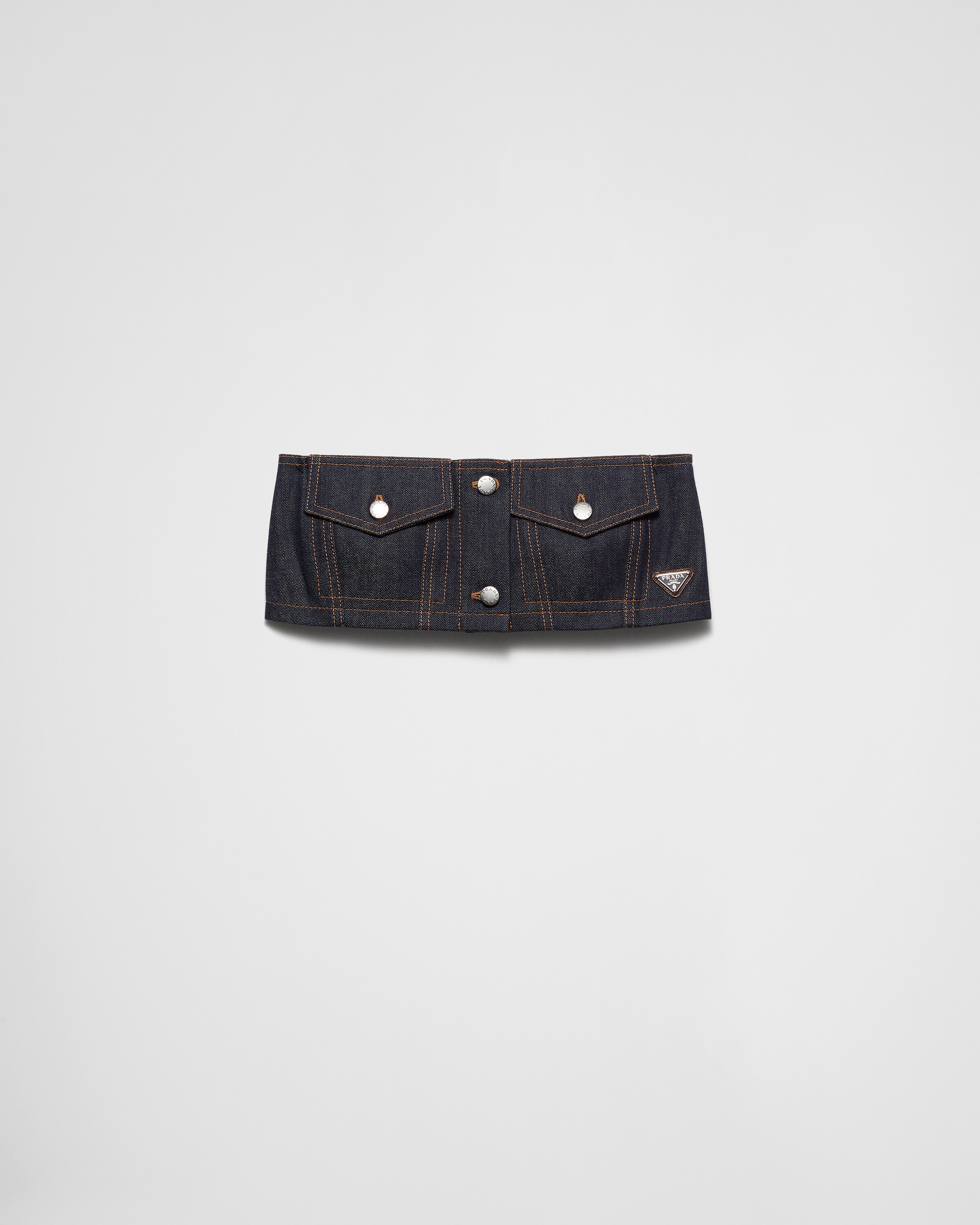 Prada Crop Top In Selvedge Denim In Navy