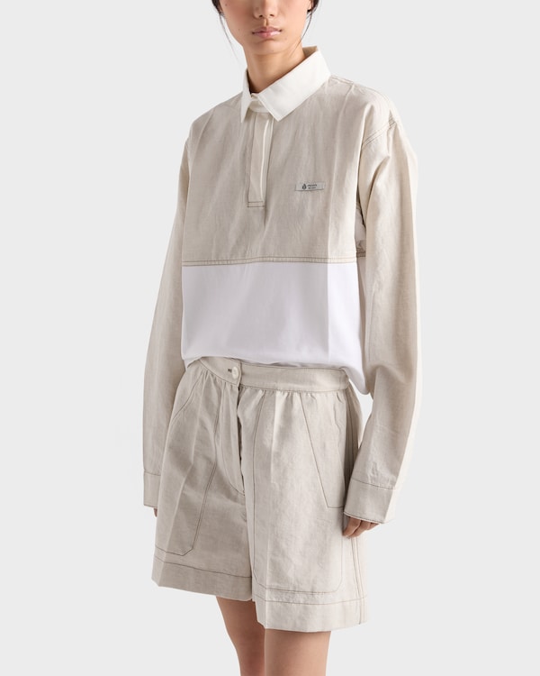 샴브레이와 저지 폴로 셔츠 - 에크루/화이트 샴브레이와 저지 폴로 셔츠 - 에크루/화이트