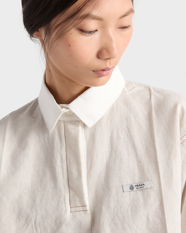 샴브레이와 저지 폴로 셔츠 - 에크루/화이트 샴브레이와 저지 폴로 셔츠 - 에크루/화이트