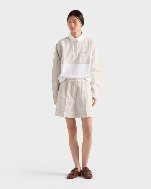 샴브레이와 저지 폴로 셔츠 - 에크루/화이트 샴브레이와 저지 폴로 셔츠 - 에크루/화이트