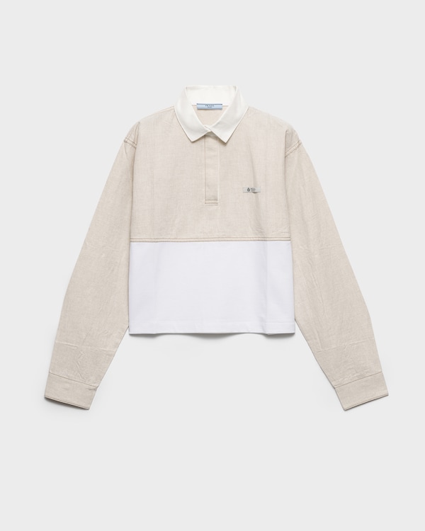 샴브레이와 저지 폴로 셔츠 - 에크루/화이트 샴브레이와 저지 폴로 셔츠 - 에크루/화이트