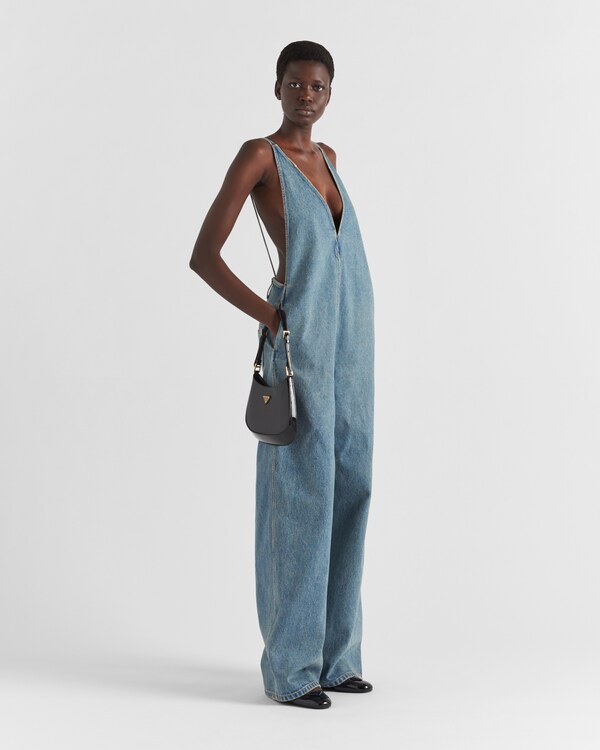 Prada 25 Halter Ntube Top Suspender Jumpsuit Blue Cotton